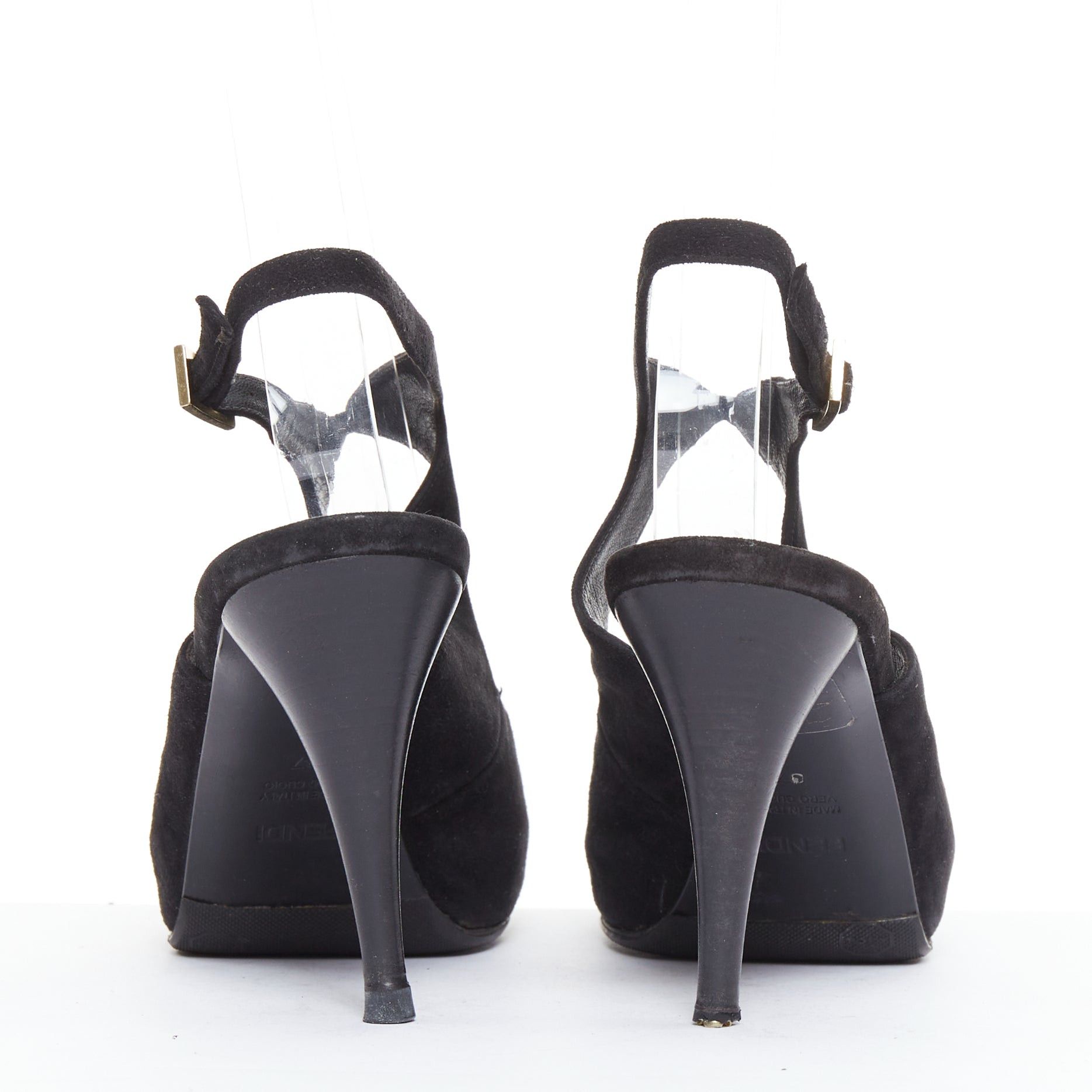 Fendi FENDI black suede gold buckle slingback peep toe pumps EU37 Size US 7 / IT 37 - 5 Thumbnail