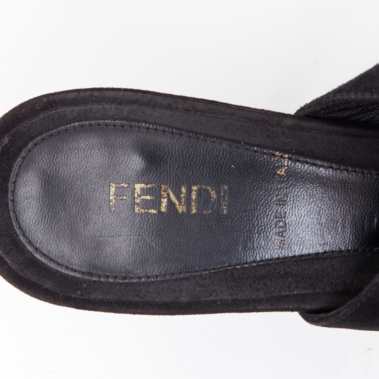Fendi FENDI black suede gold buckle slingback peep toe pumps EU37 Size US 7 / IT 37 - 9 Thumbnail