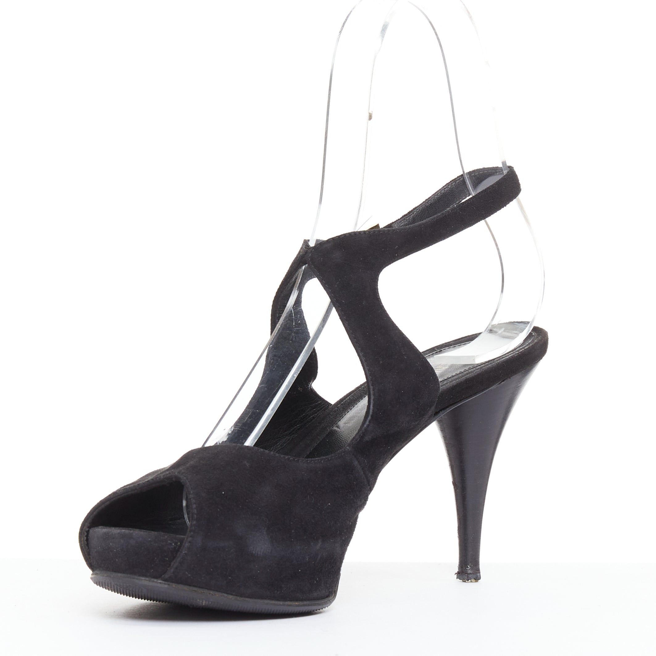 Fendi FENDI black suede gold buckle slingback peep toe pumps EU37 Size US 7 / IT 37 - 4 Thumbnail