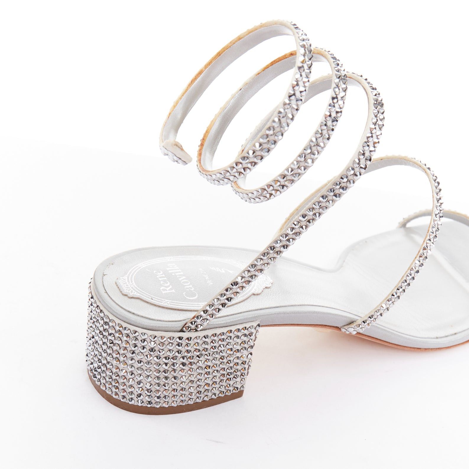 Rene Caovilla RENE CAOVILLA Cleo 45 silver strass crystal wrap around block heels EU37.5 Size US 7.5 / IT 37.5 - 8 Thumbnail