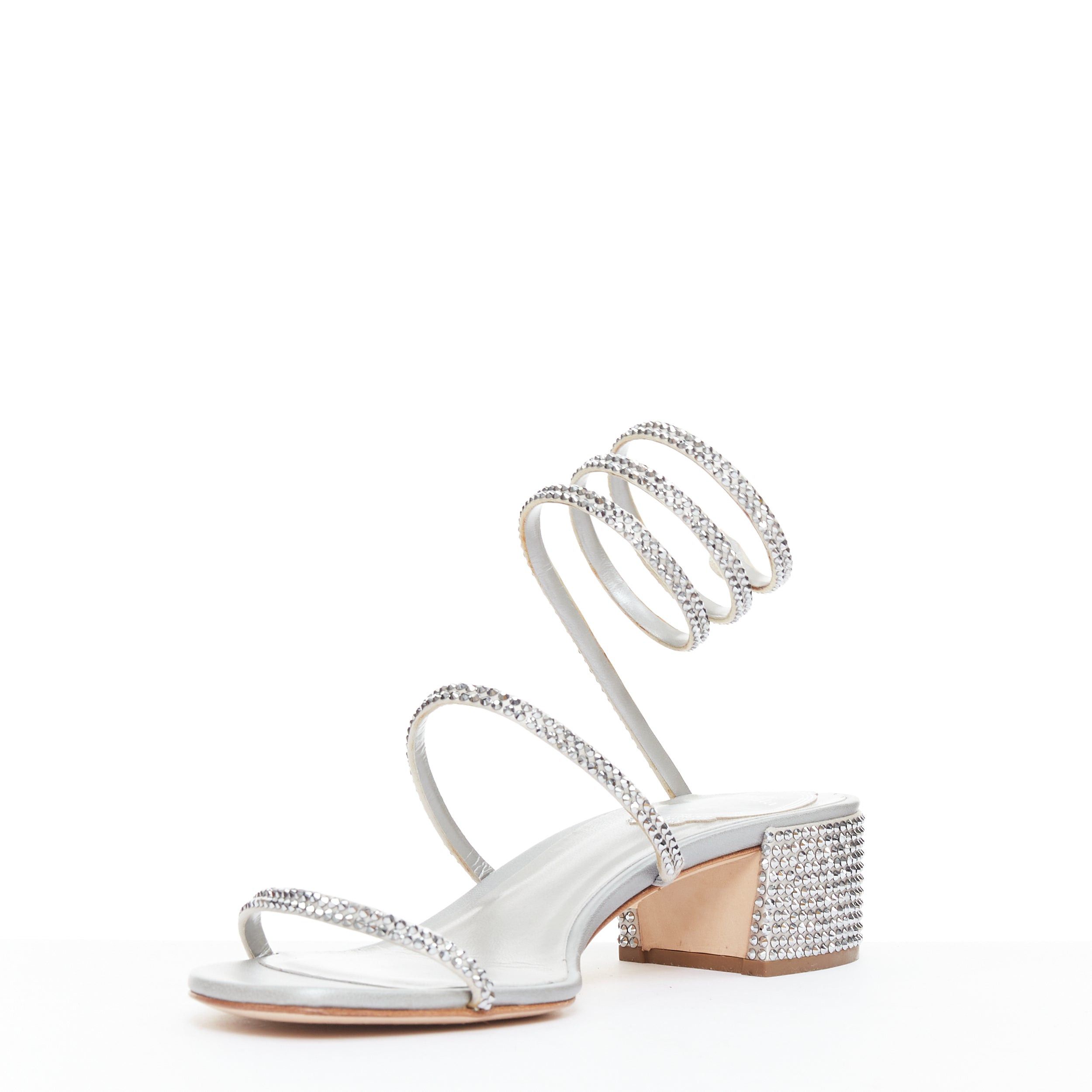 Rene Caovilla RENE CAOVILLA Cleo 45 silver strass crystal wrap around block heels EU37.5 Size US 7.5 / IT 37.5 - 4 Thumbnail