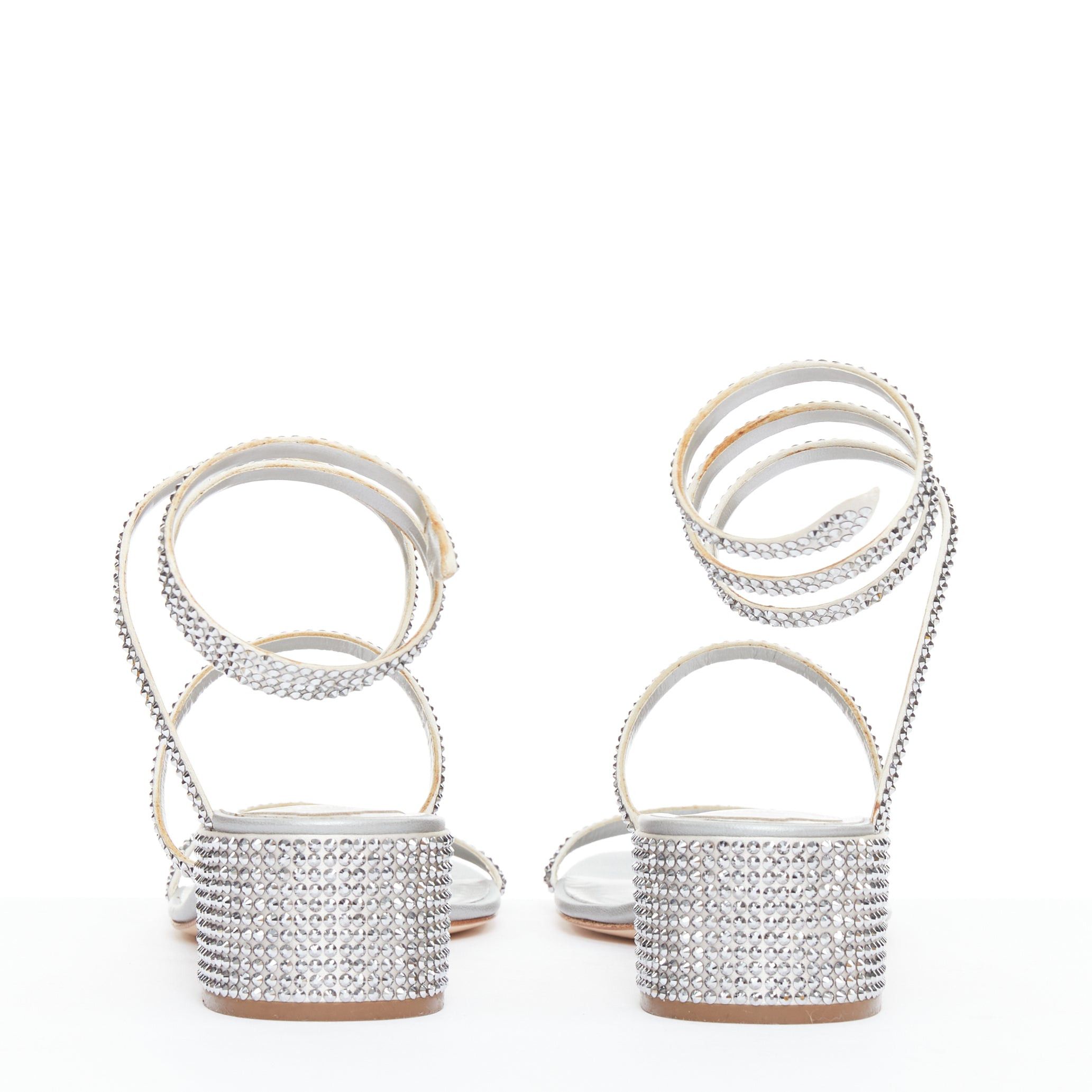 Rene Caovilla RENE CAOVILLA Cleo 45 silver strass crystal wrap around block heels EU37.5 Size US 7.5 / IT 37.5 - 5 Thumbnail
