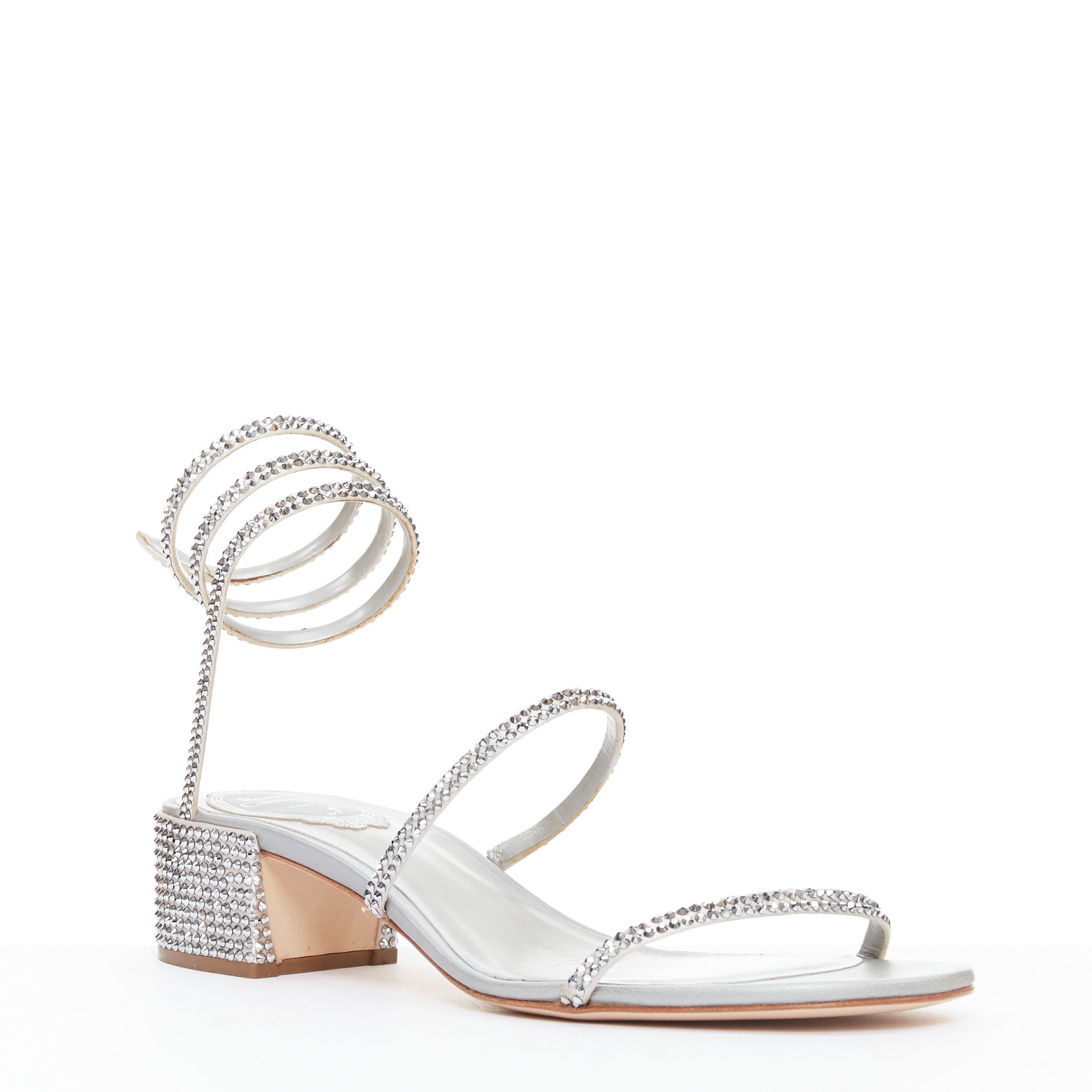 Rene Caovilla RENE CAOVILLA Cleo 45 silver strass crystal wrap around block heels EU37.5 Size US 7.5 / IT 37.5 - 2 Thumbnail