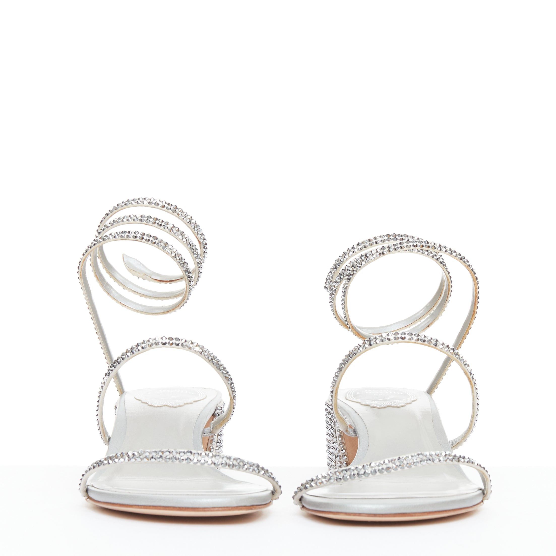 Rene Caovilla RENE CAOVILLA Cleo 45 silver strass crystal wrap around block heels EU37.5 Size US 7.5 / IT 37.5 - 3 Thumbnail