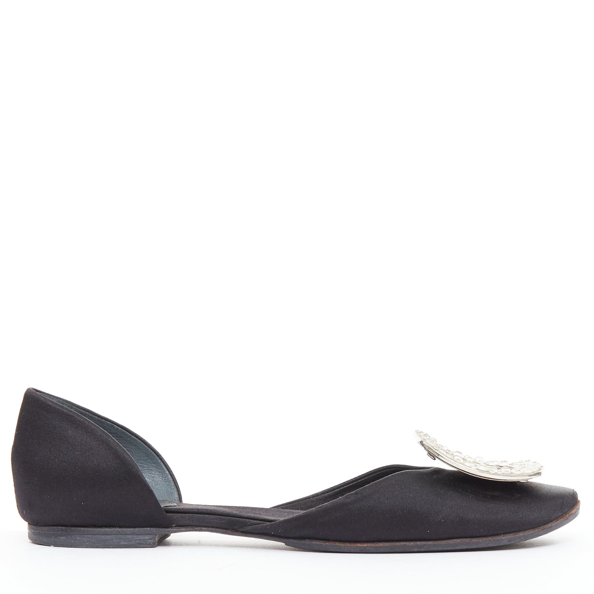 Roger Vivier ROGER VIVIER Chips Strass black satin crystal buckle dorsay flats EU35 Size US 5 / IT 35 - 2 Thumbnail