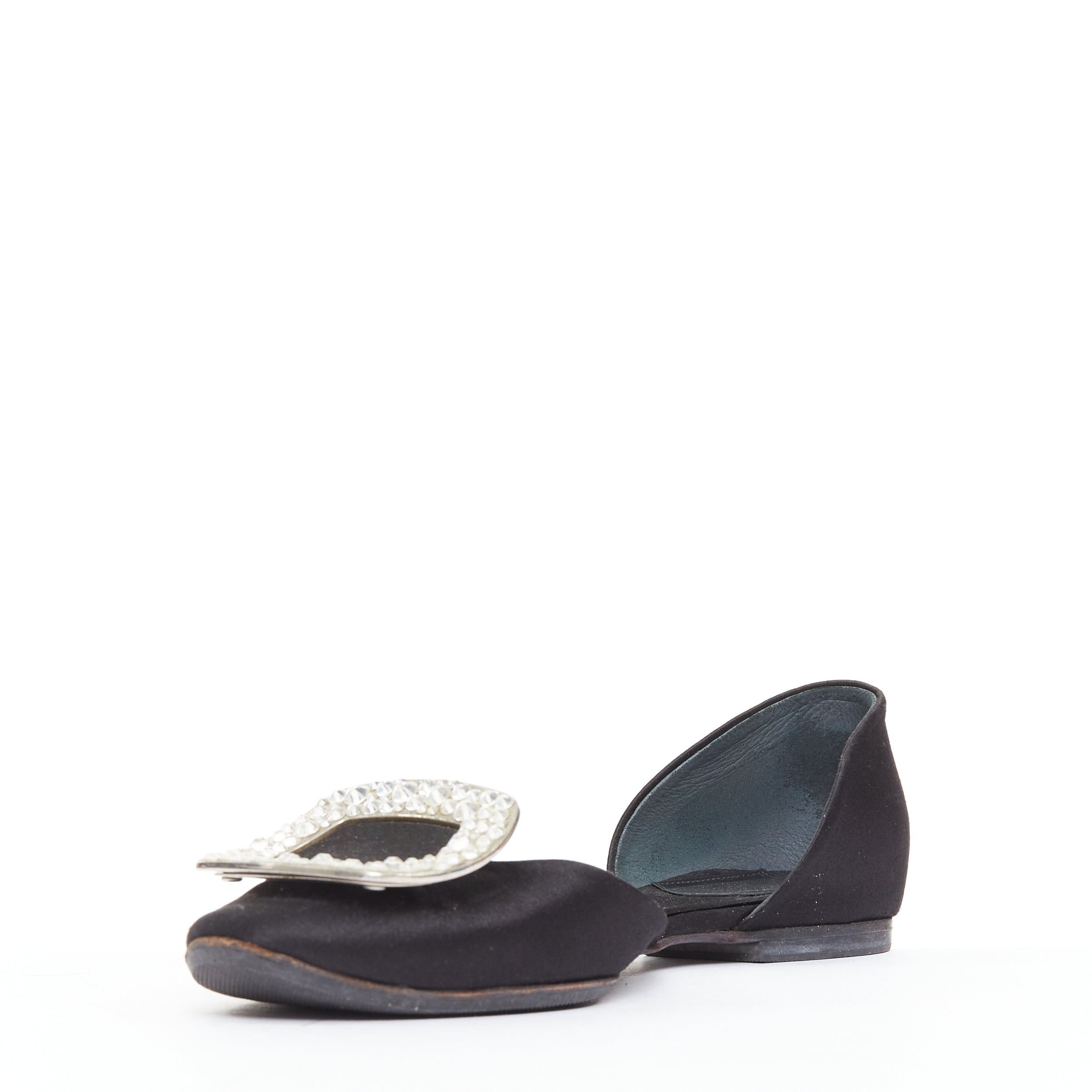 Roger Vivier ROGER VIVIER Chips Strass black satin crystal buckle dorsay flats EU35 Size US 5 / IT 35 - 4 Thumbnail