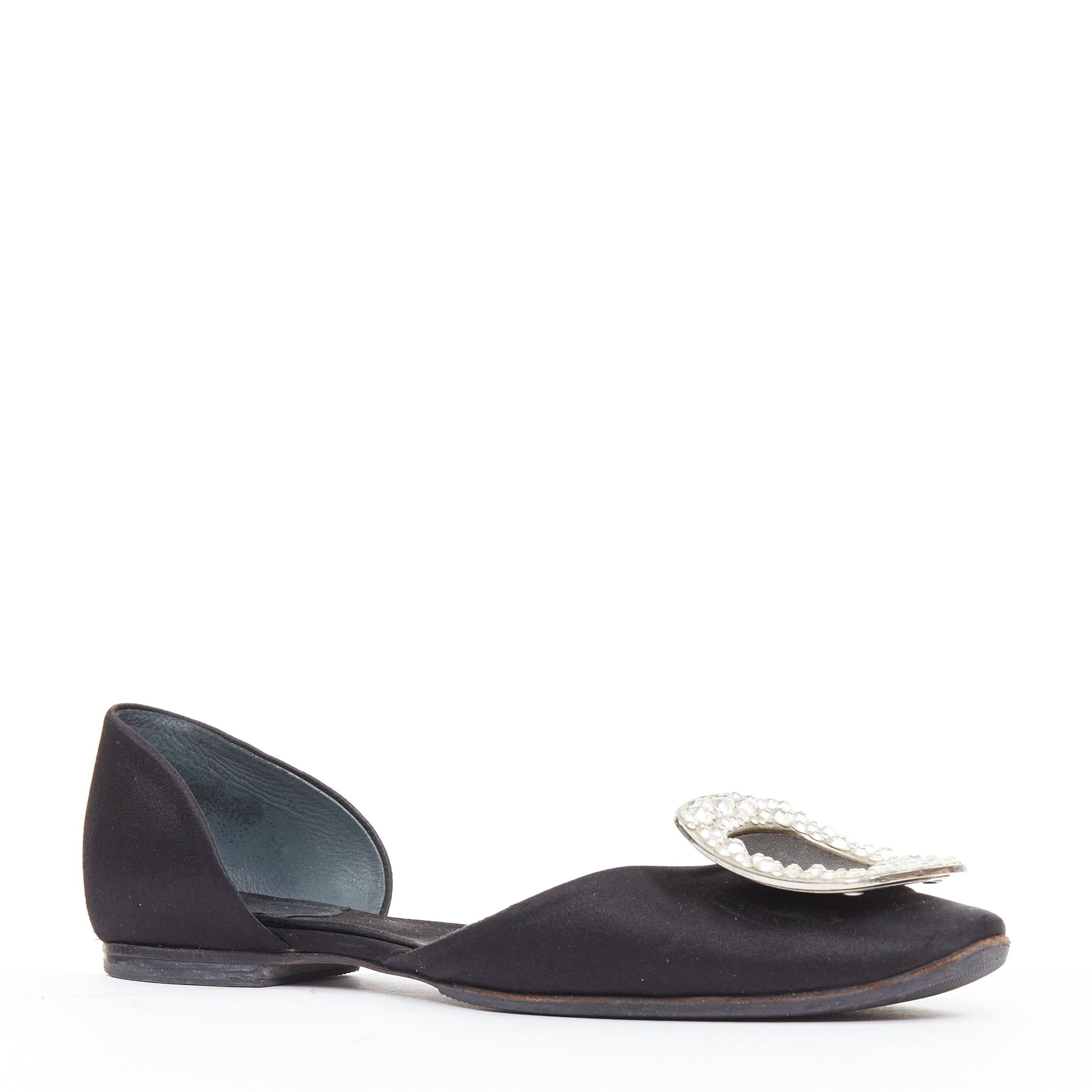 Roger Vivier ROGER VIVIER Chips Strass black satin crystal buckle dorsay flats EU35 Size US 5 / IT 35 - 3 Thumbnail