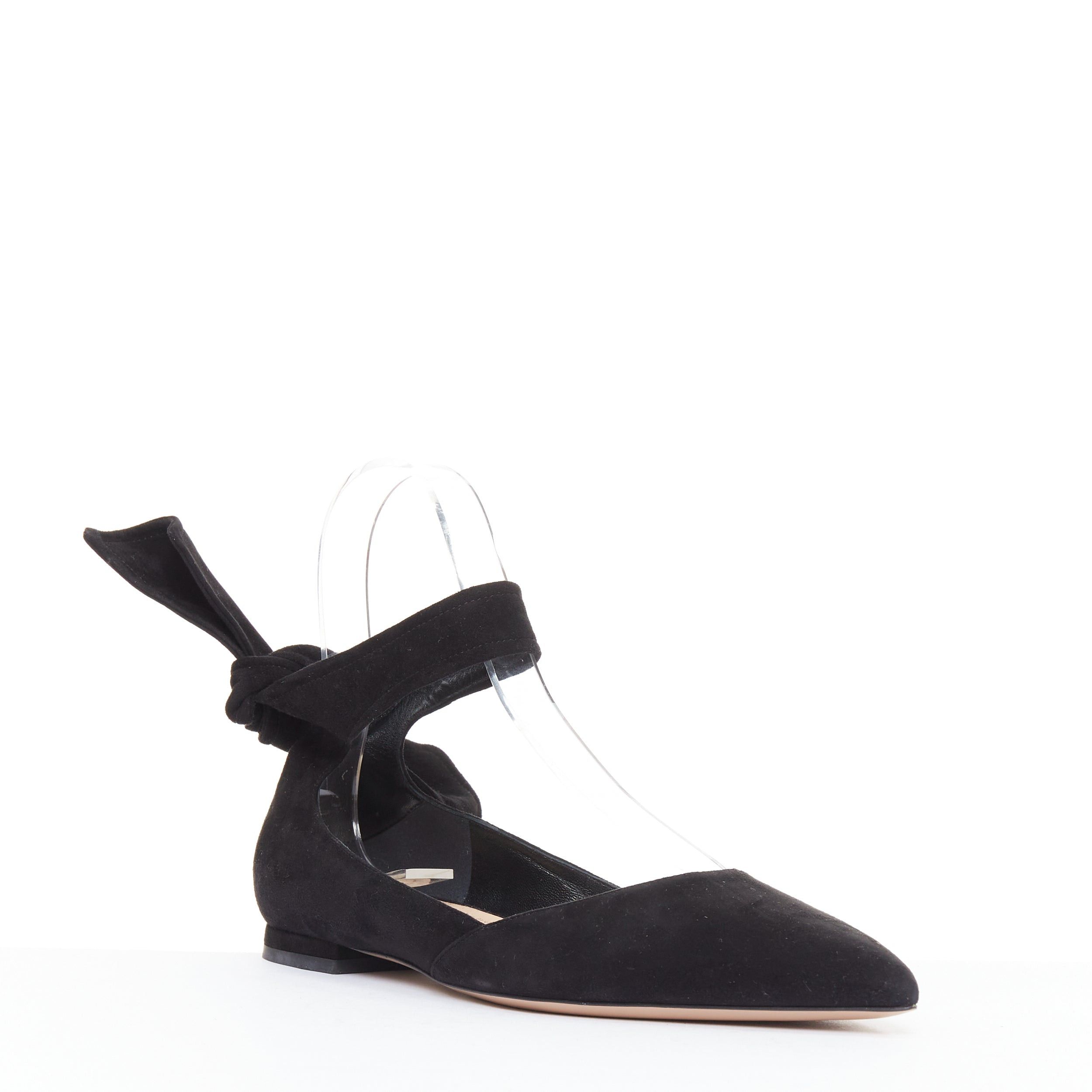 Dior CHRISTIAN DIOR La Belle D black suede ankle bow ballerina flats EU37 Size US 7 / IT 37 - 2 Thumbnail