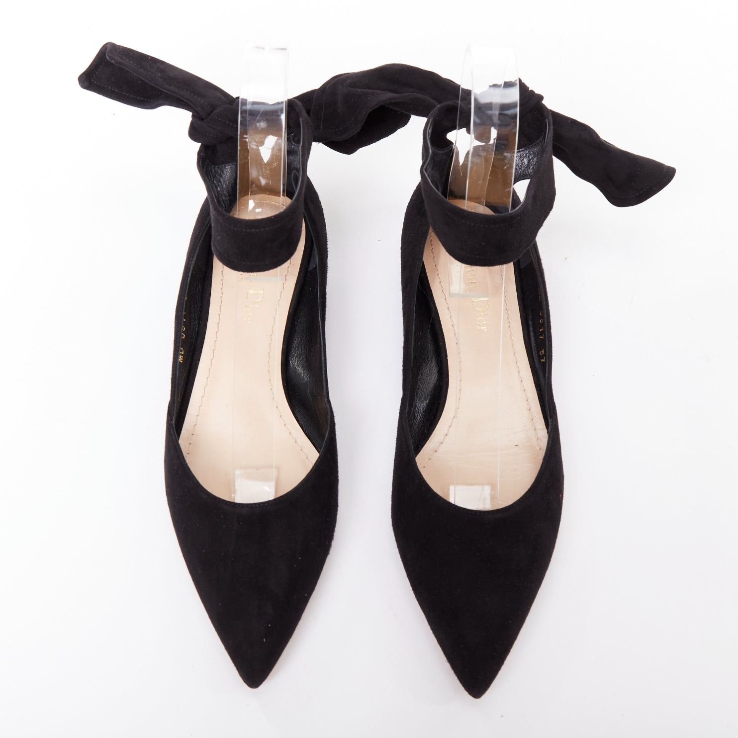 Dior CHRISTIAN DIOR La Belle D black suede ankle bow ballerina flats EU37 Size US 7 / IT 37 - 3 Thumbnail