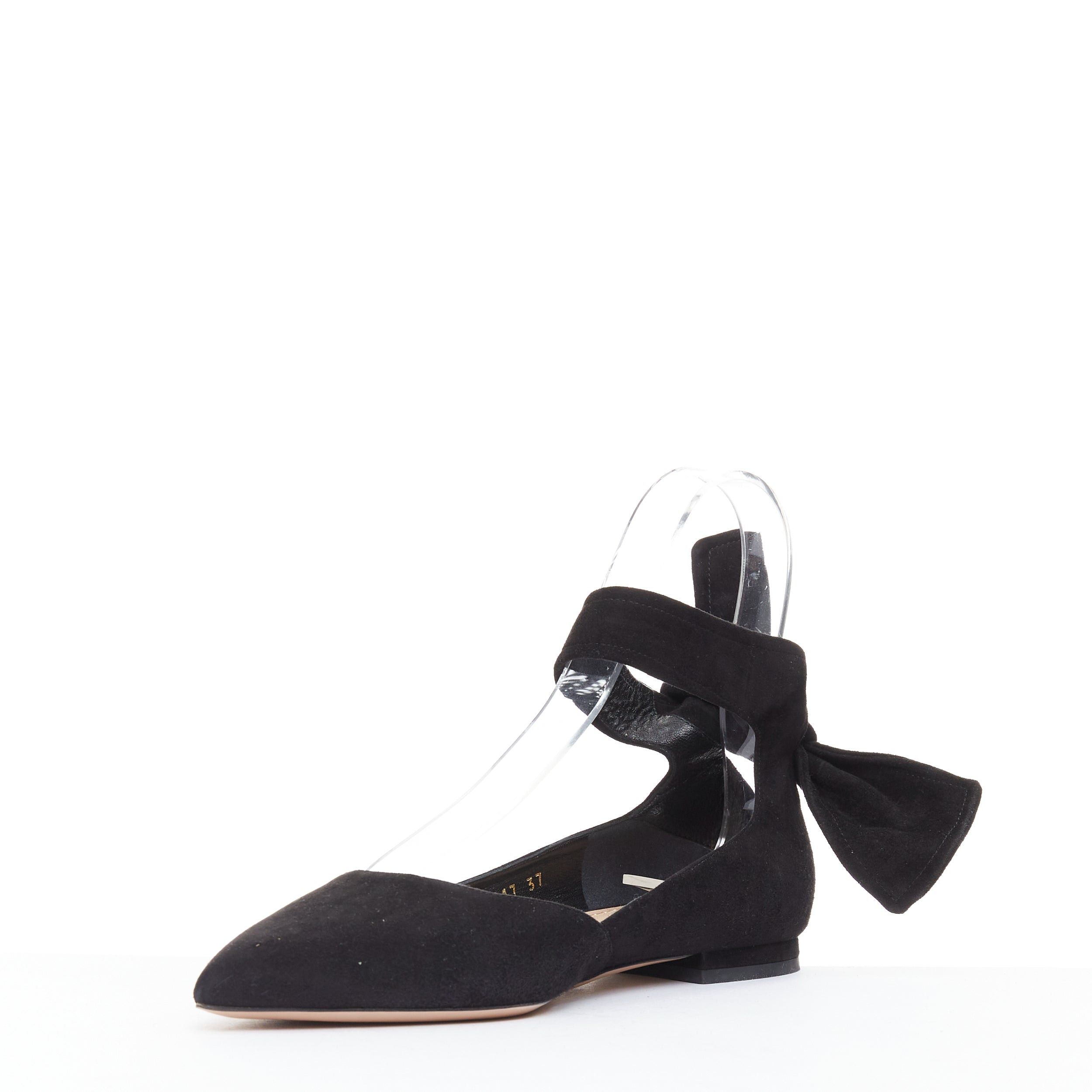 Dior CHRISTIAN DIOR La Belle D black suede ankle bow ballerina flats EU37 Size US 7 / IT 37 - 4 Thumbnail