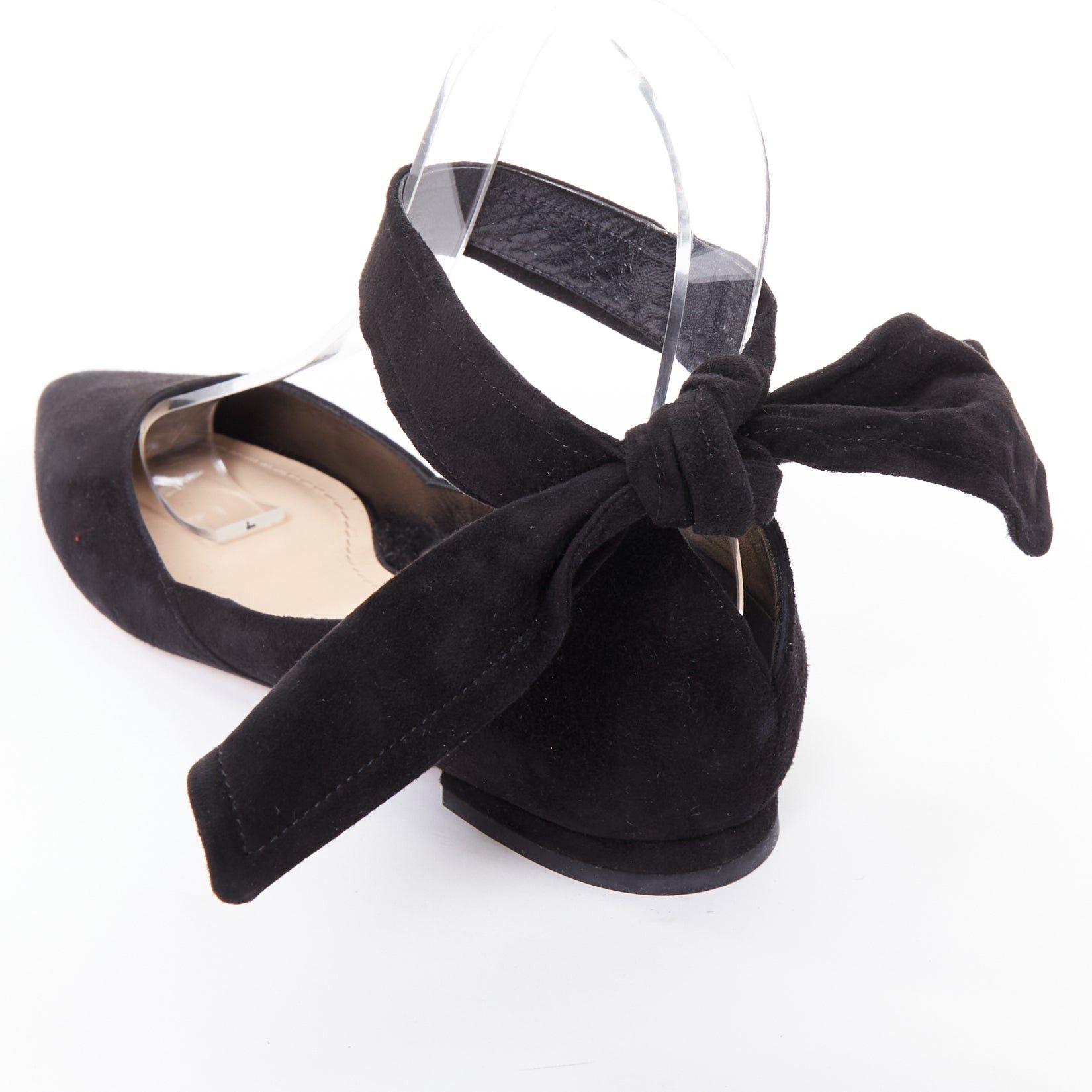 Dior CHRISTIAN DIOR La Belle D black suede ankle bow ballerina flats EU37 Size US 7 / IT 37 - 8 Thumbnail