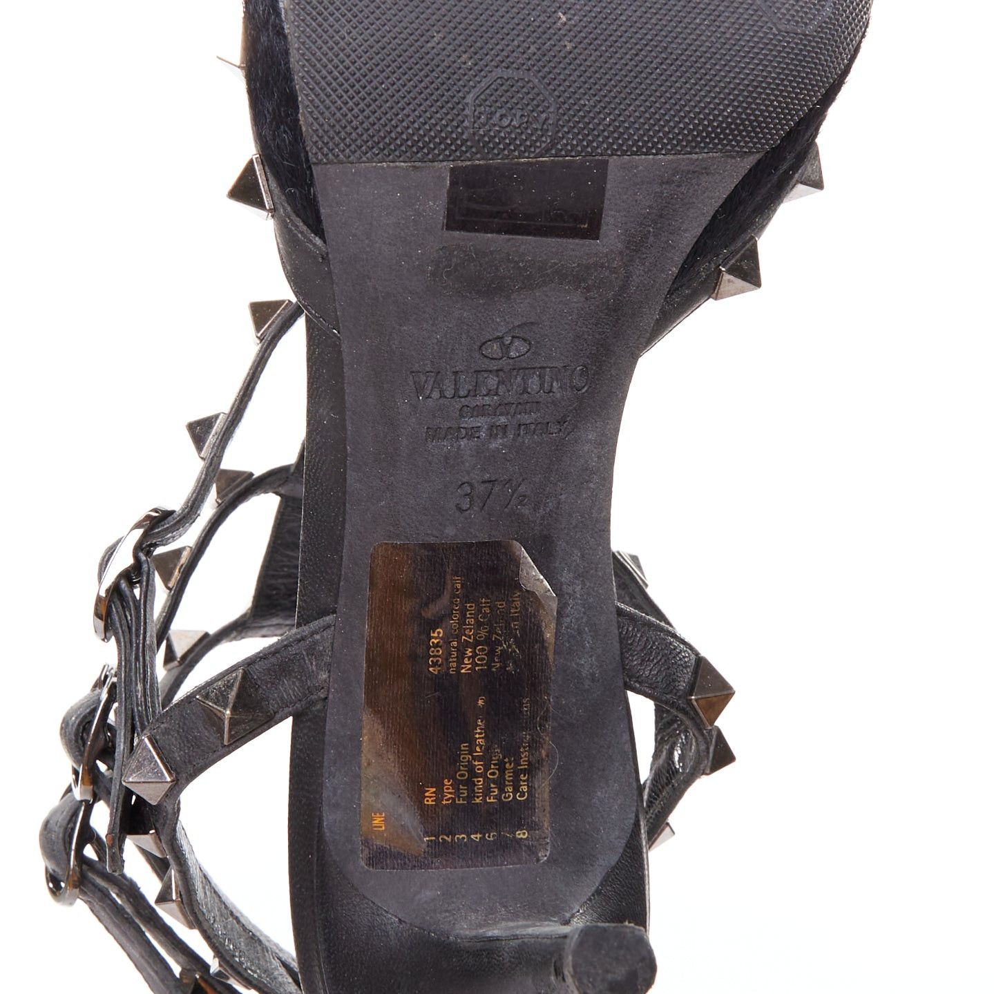 Valentino VALENTINO Rockstud Noir black horsehair silver studs pointy cage sandals EU37.5 Size US 7.5 / IT 37.5 - 10 Thumbnail