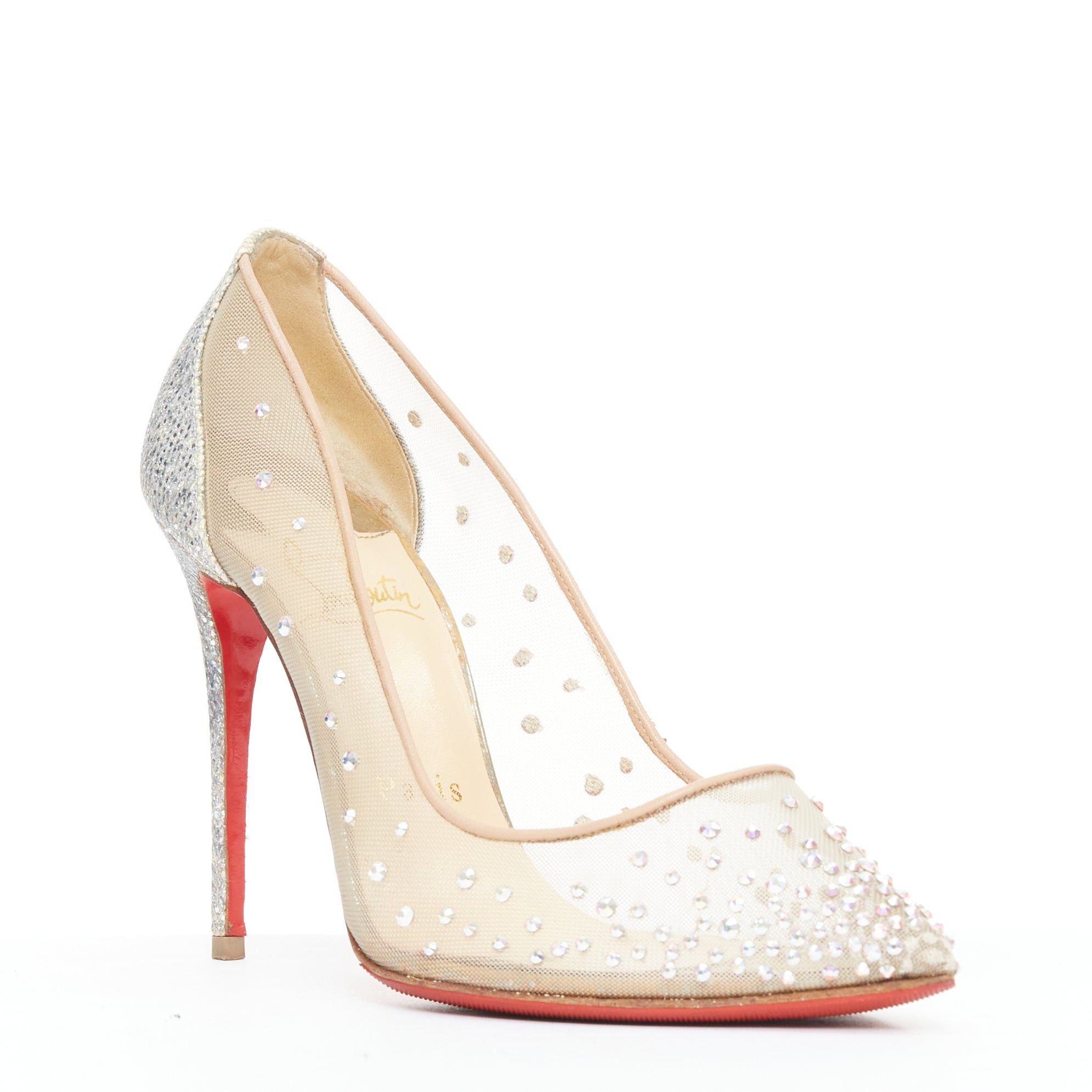 Christian Louboutin CHRISTIAN LOUBOUTIN Follies 100 clear mesh silver strass bridal pump EU35.5 Size US 5.5 / IT 35.5 - 2 Thumbnail