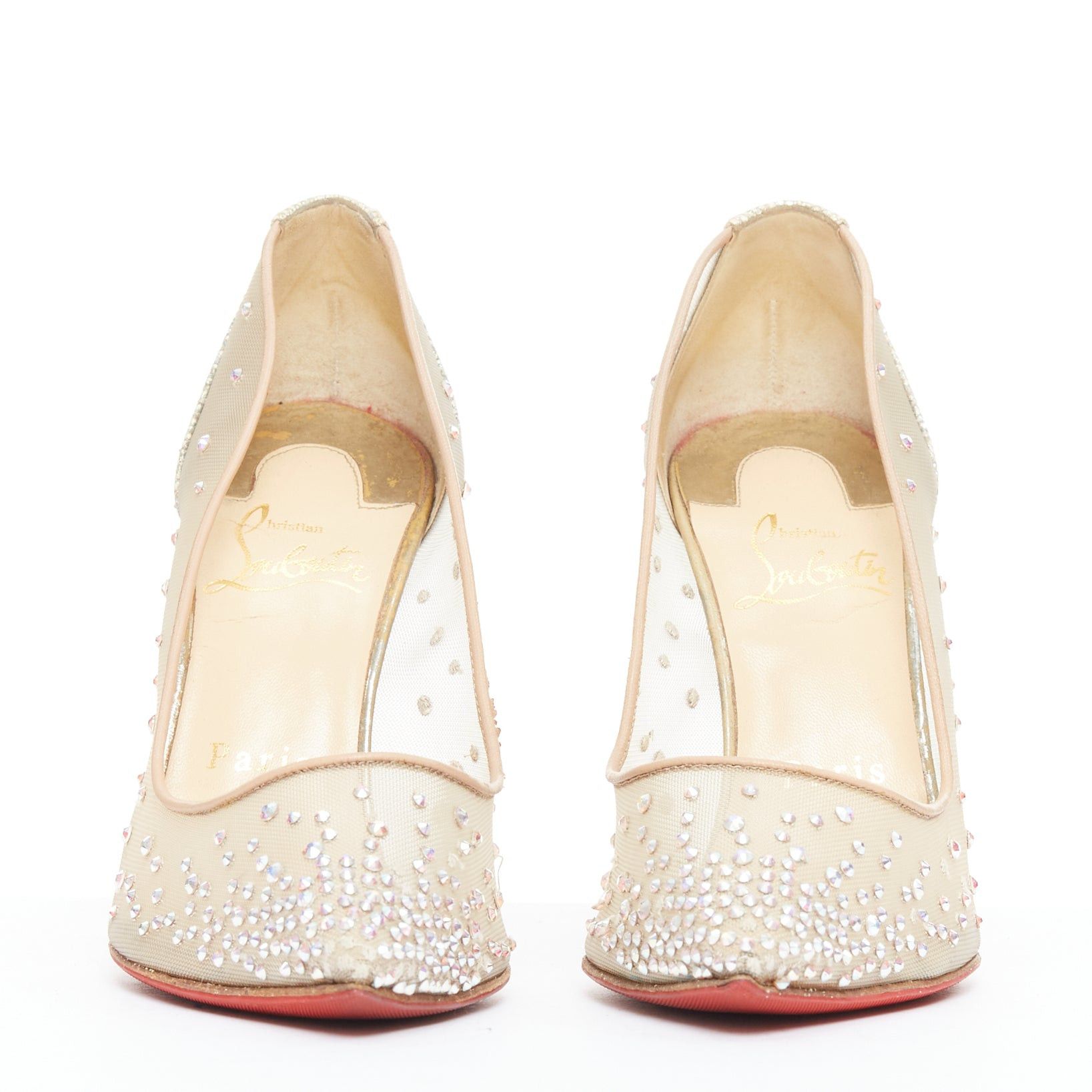 Christian Louboutin CHRISTIAN LOUBOUTIN Follies 100 clear mesh silver strass bridal pump EU35.5 Size US 5.5 / IT 35.5 - 3 Thumbnail