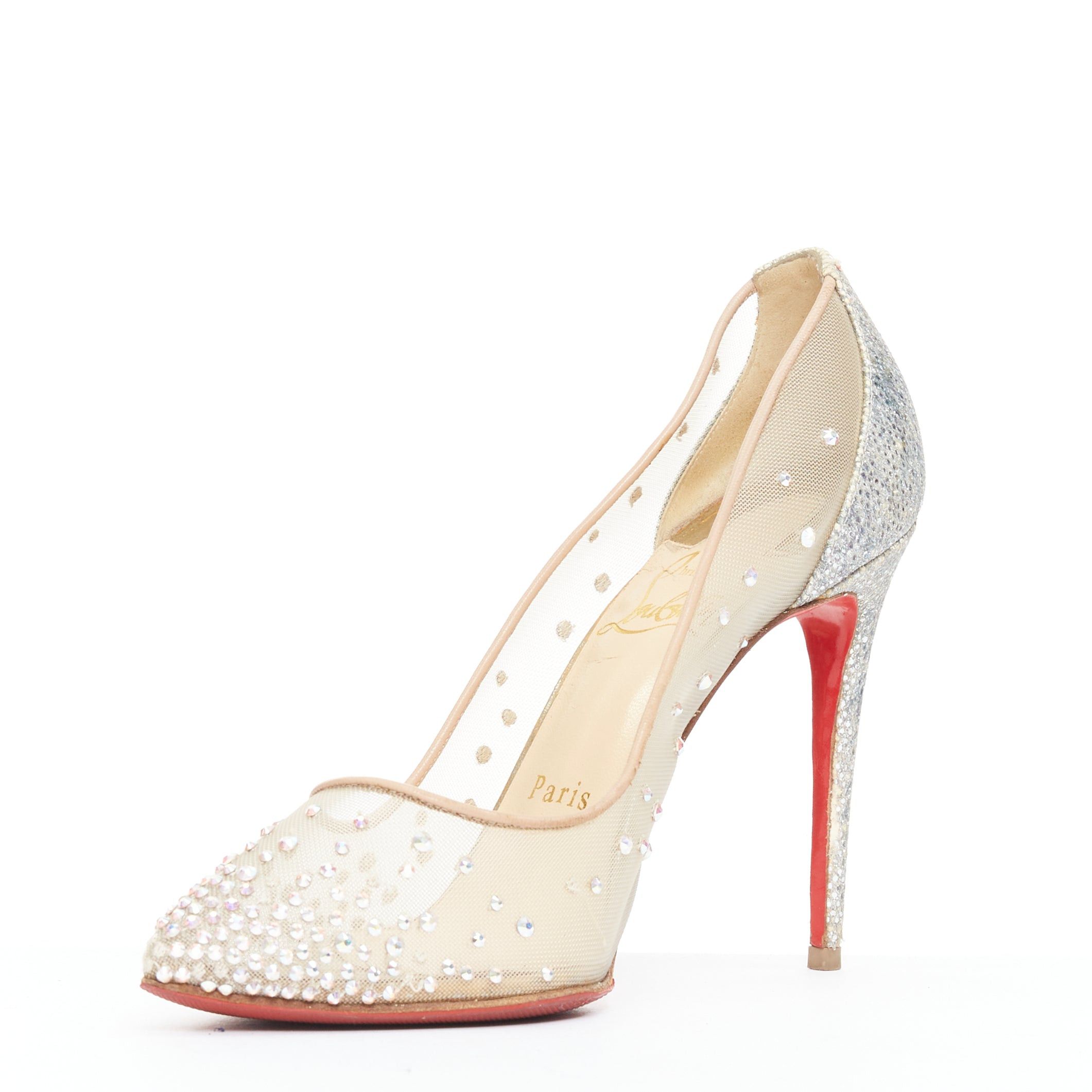 Christian Louboutin CHRISTIAN LOUBOUTIN Follies 100 clear mesh silver strass bridal pump EU35.5 Size US 5.5 / IT 35.5 - 4 Thumbnail