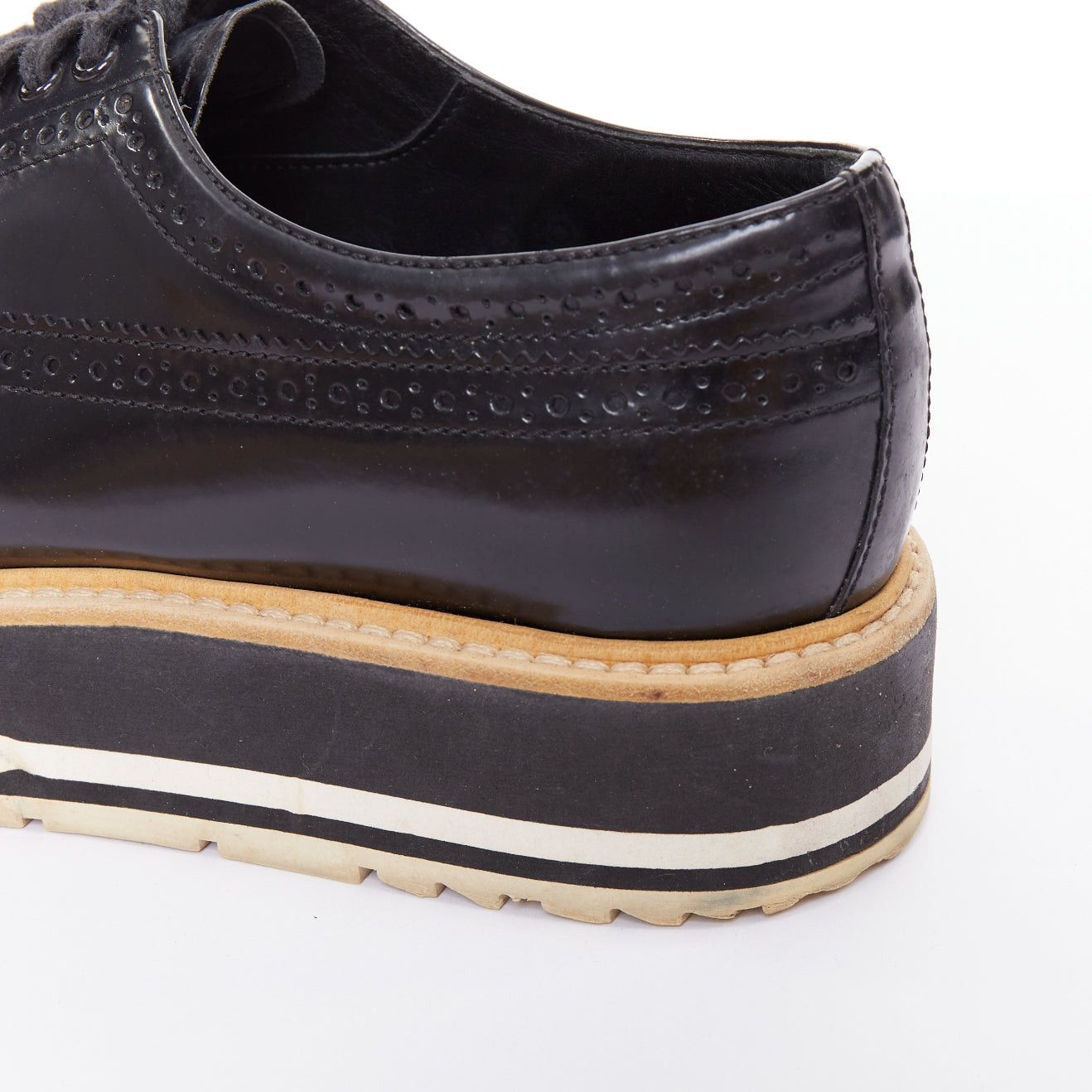 Prada PRADA Wingtip black white beige platform brogue oxfords EU37.5 Size US 7.5 / IT 37.5 - 9 Thumbnail