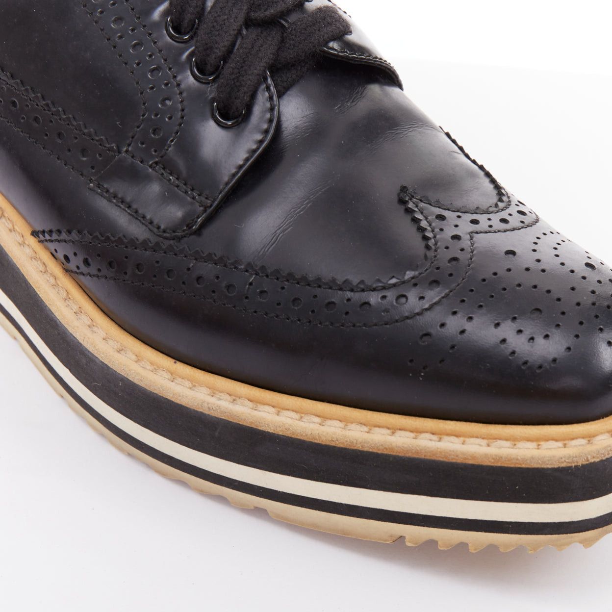 Prada PRADA Wingtip black white beige platform brogue oxfords EU37.5 Size US 7.5 / IT 37.5 - 8 Thumbnail