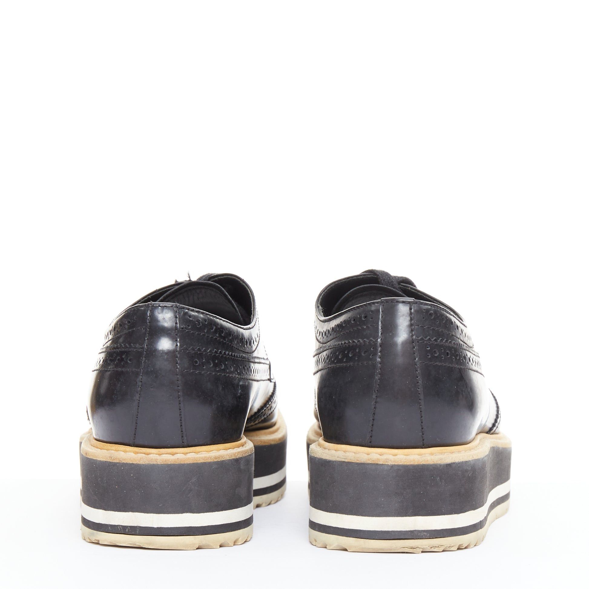 Prada PRADA Wingtip black white beige platform brogue oxfords EU37.5 Size US 7.5 / IT 37.5 - 5 Thumbnail