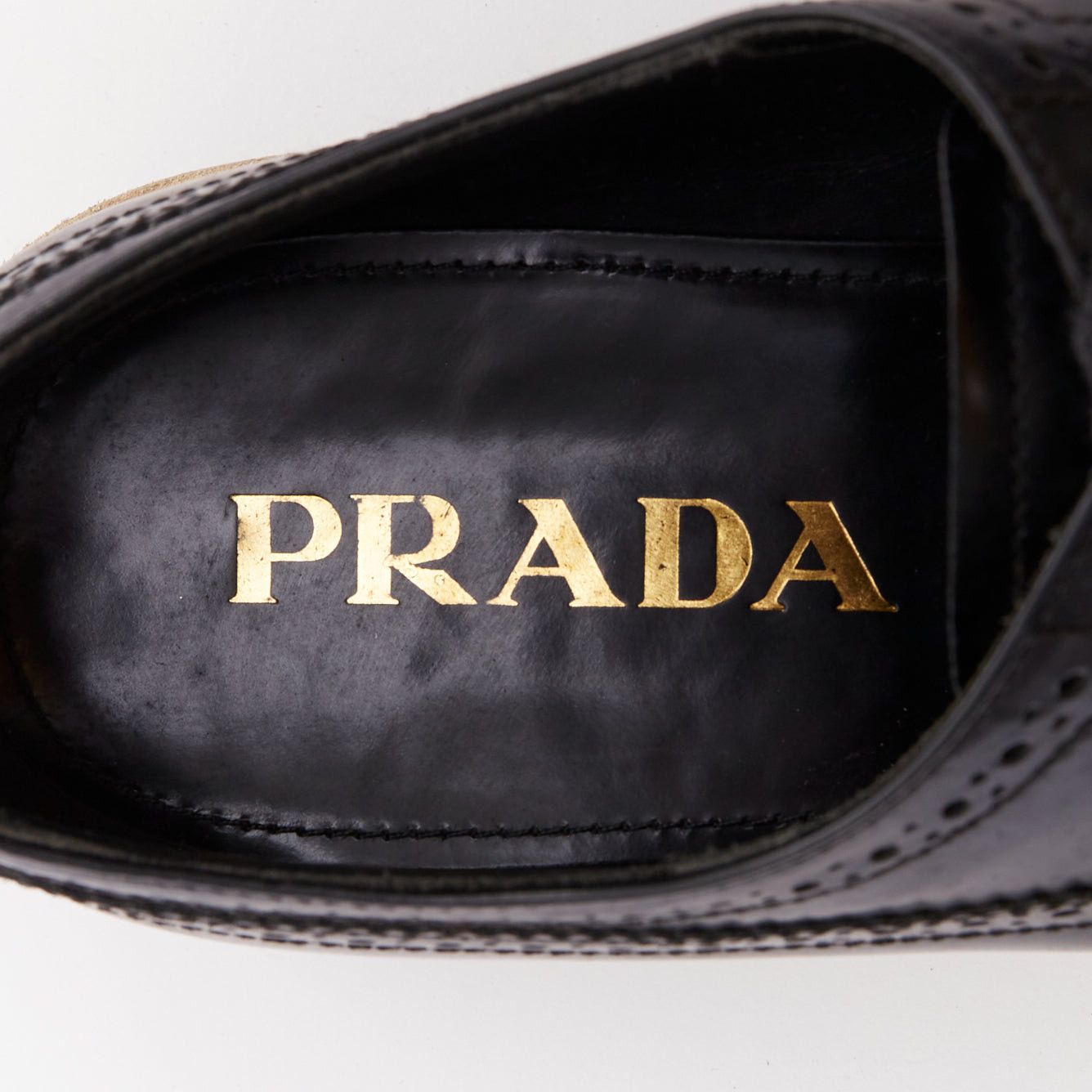 Prada PRADA Wingtip black white beige platform brogue oxfords EU37.5 Size US 7.5 / IT 37.5 - 6 Thumbnail
