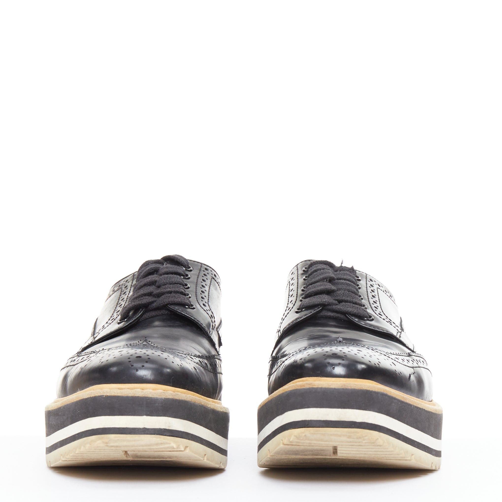 Prada PRADA Wingtip black white beige platform brogue oxfords EU37.5 Size US 7.5 / IT 37.5 - 4 Thumbnail