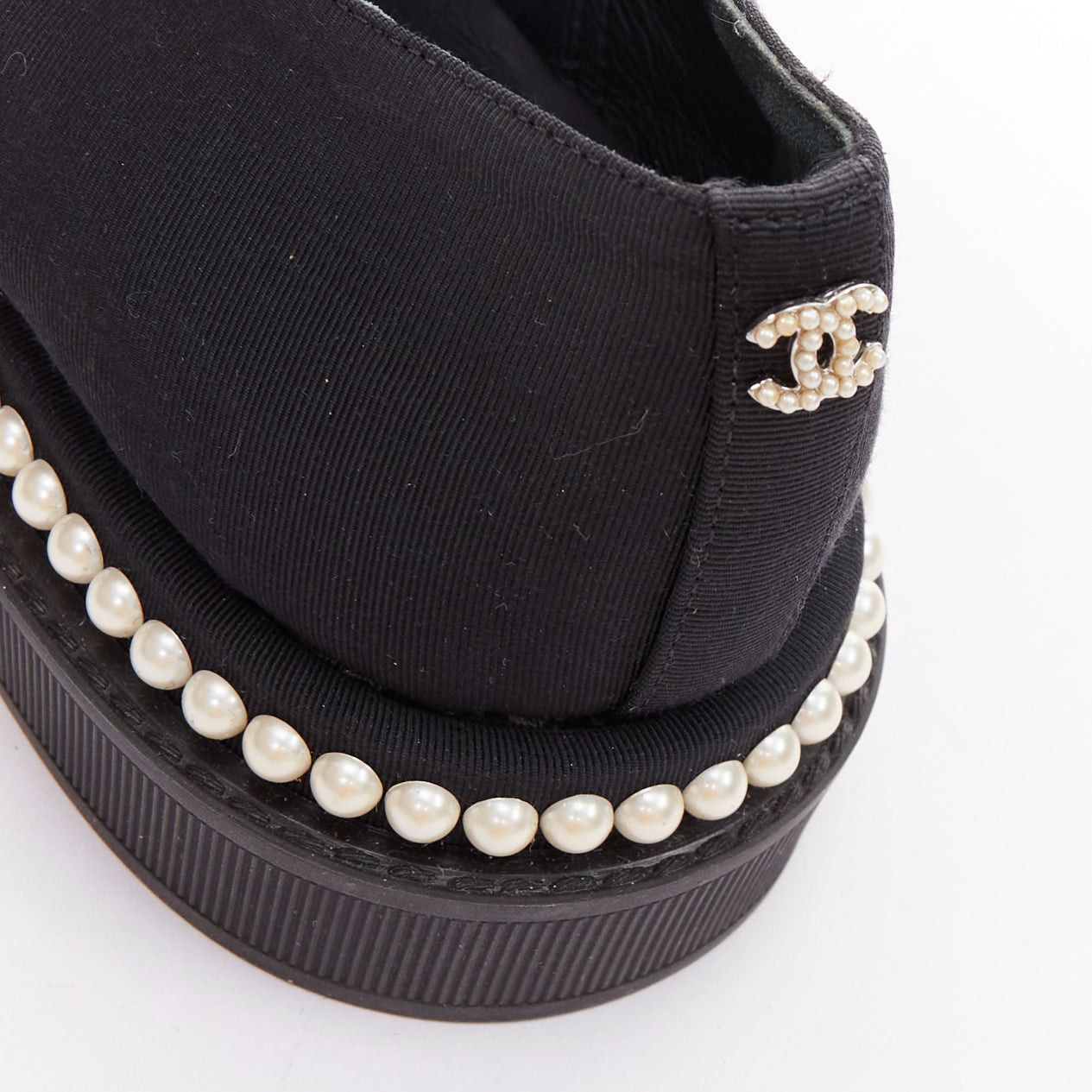 Chanel CHANEL black canvas pearl embellished trim fabric oxfords EU35.5 Size US 5.5 / IT 35.5 - 8 Thumbnail