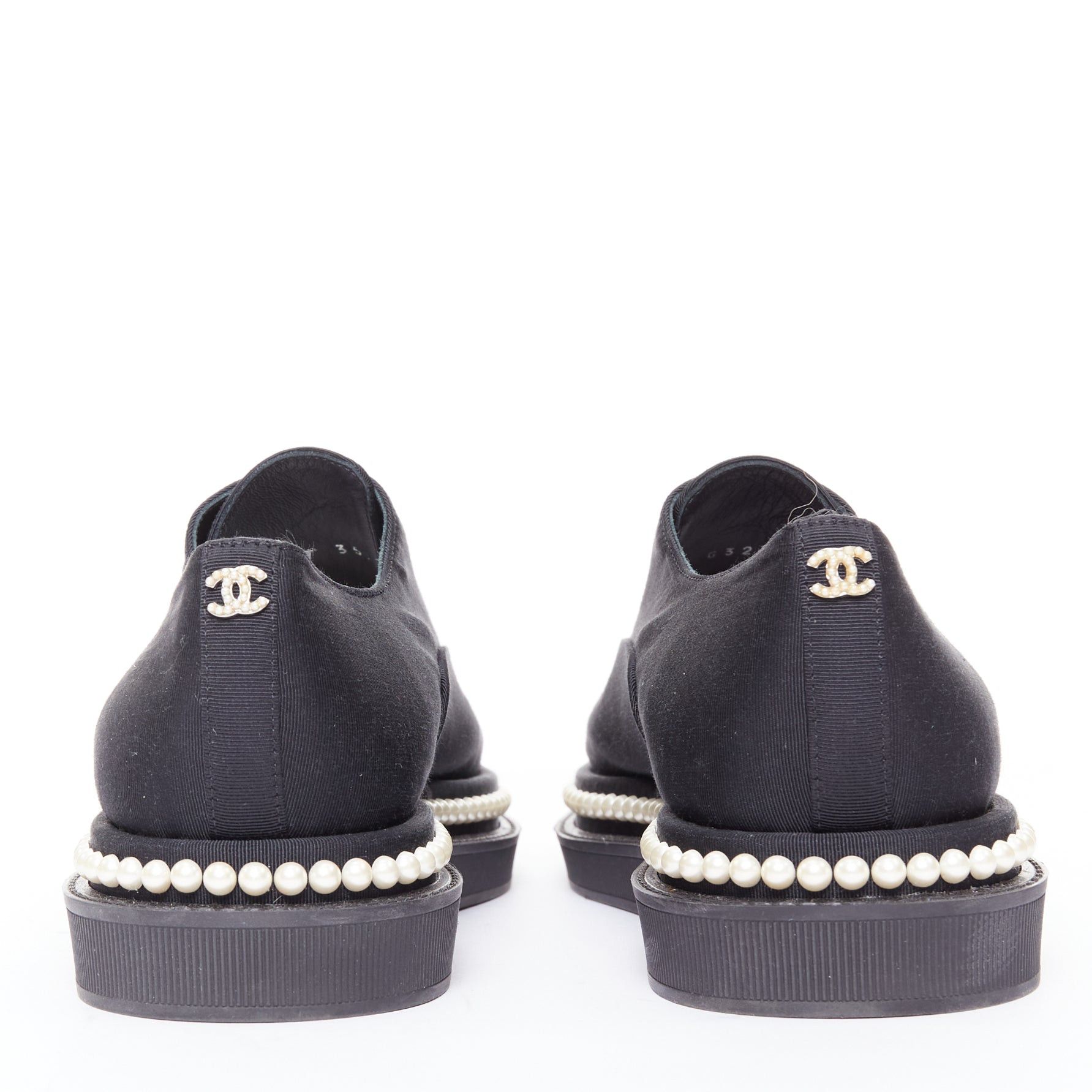Chanel CHANEL black canvas pearl embellished trim fabric oxfords EU35.5 Size US 5.5 / IT 35.5 - 5 Thumbnail