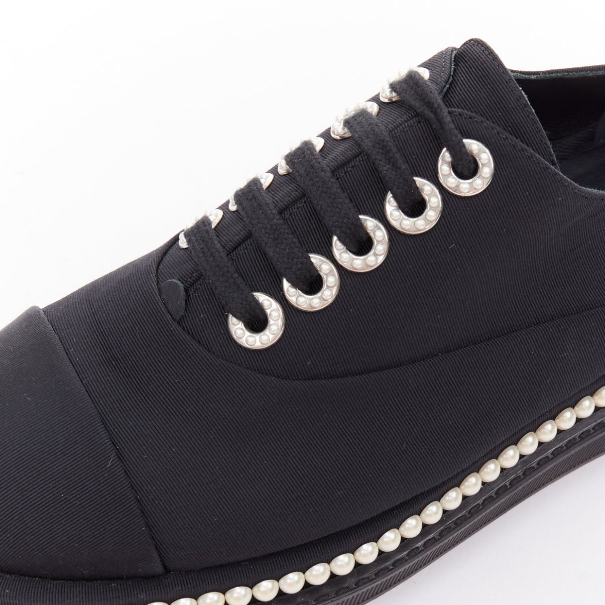 Chanel CHANEL black canvas pearl embellished trim fabric oxfords EU35.5 Size US 5.5 / IT 35.5 - 7 Thumbnail