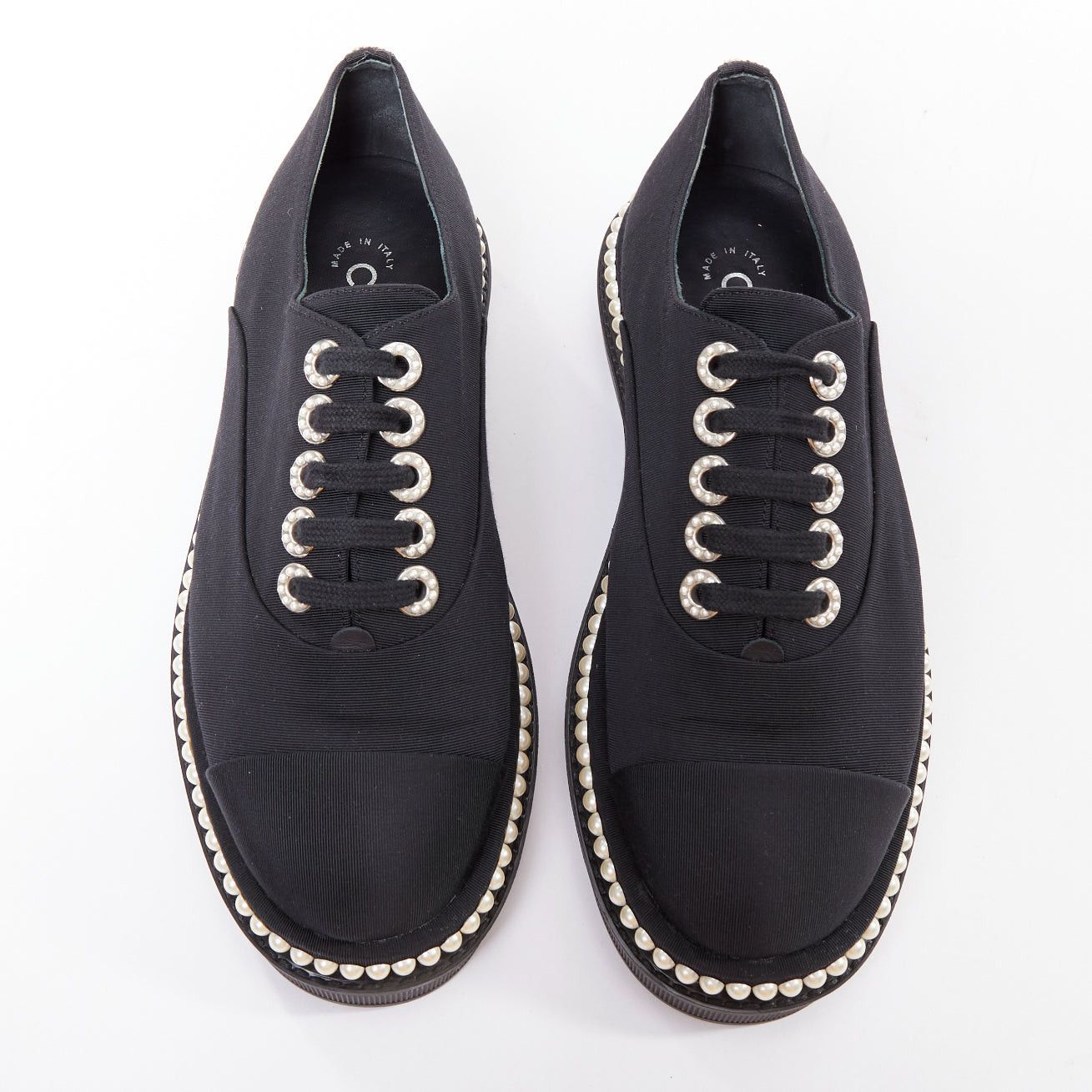 Chanel CHANEL black canvas pearl embellished trim fabric oxfords EU35.5 Size US 5.5 / IT 35.5 - 3 Thumbnail