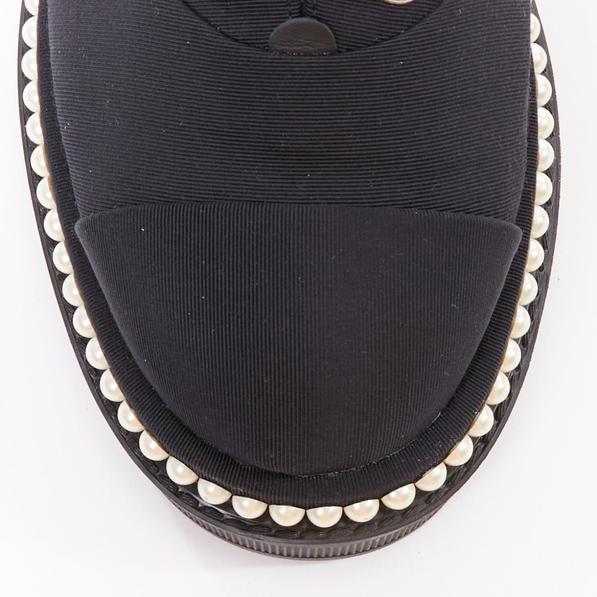 Chanel CHANEL black canvas pearl embellished trim fabric oxfords EU35.5 Size US 5.5 / IT 35.5 - 6 Thumbnail