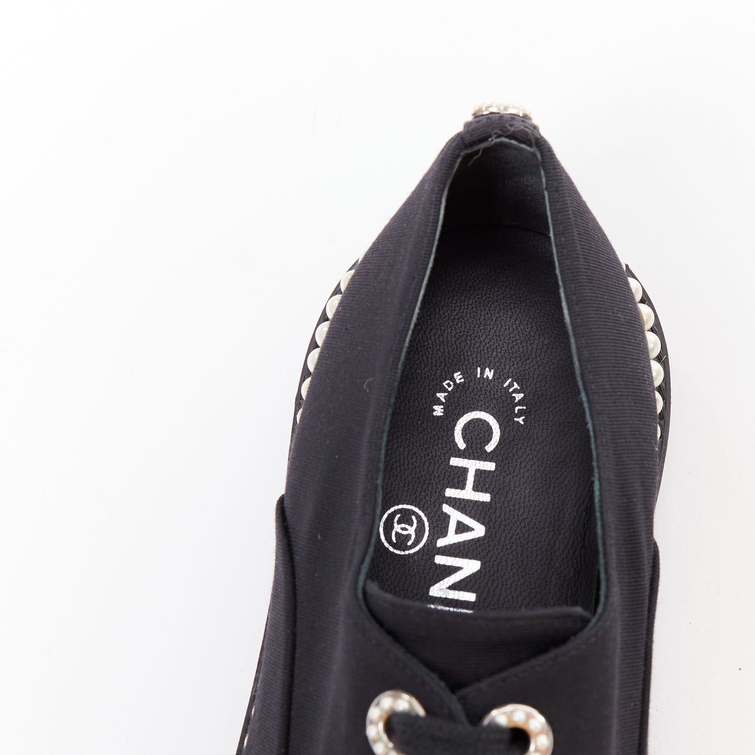 Chanel CHANEL black canvas pearl embellished trim fabric oxfords EU35.5 Size US 5.5 / IT 35.5 - 9 Thumbnail