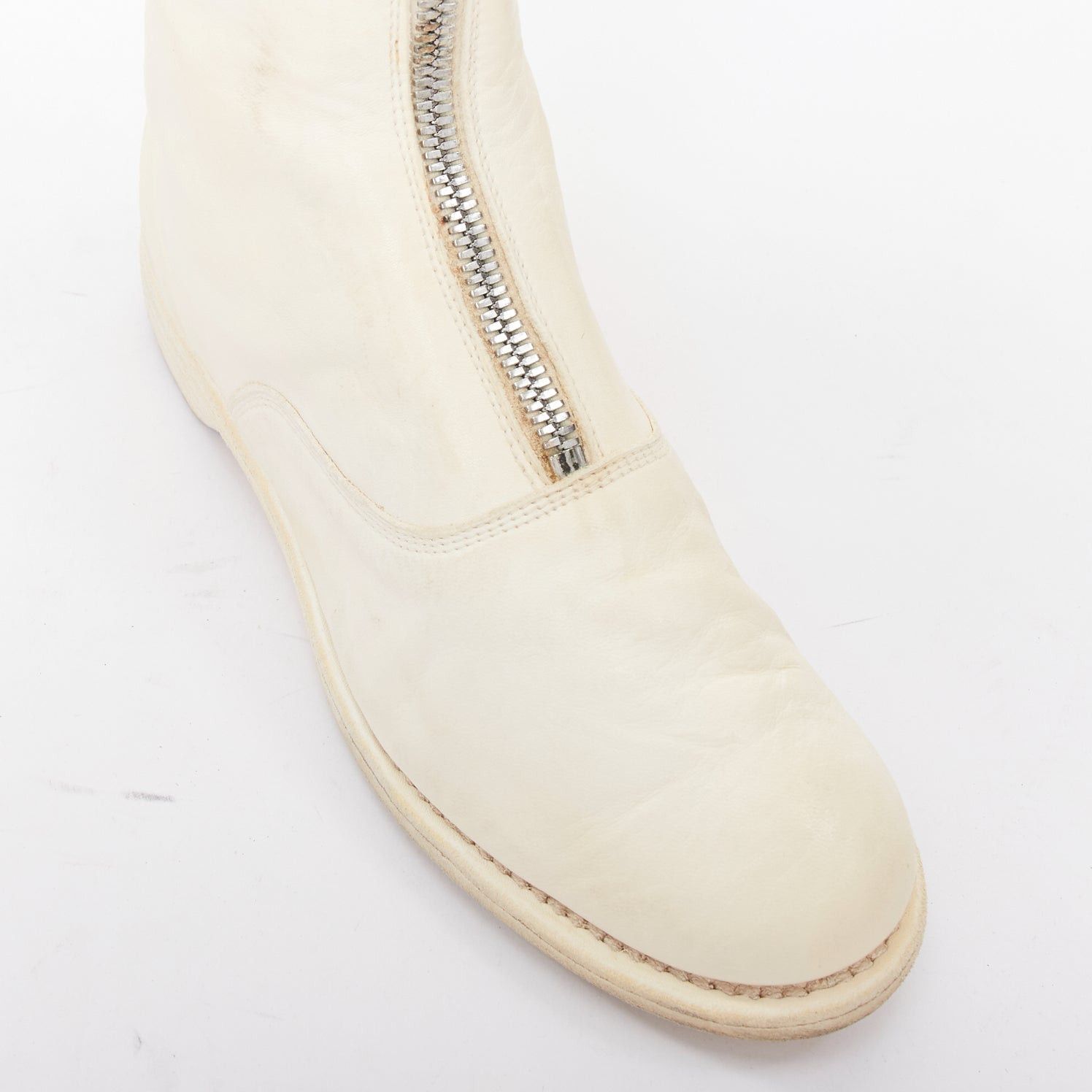 Guidi GUIDI 410 Soft Horse distressed off white leather silver zip front boots EU36 Size US 6 / IT 36 - 8 Thumbnail