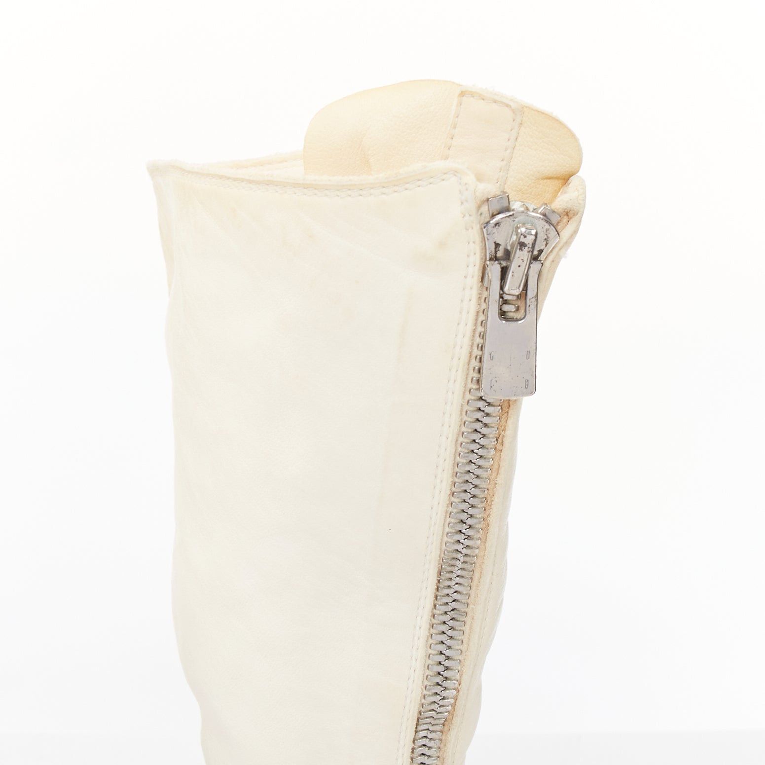Guidi GUIDI 410 Soft Horse distressed off white leather silver zip front boots EU36 Size US 6 / IT 36 - 7 Thumbnail