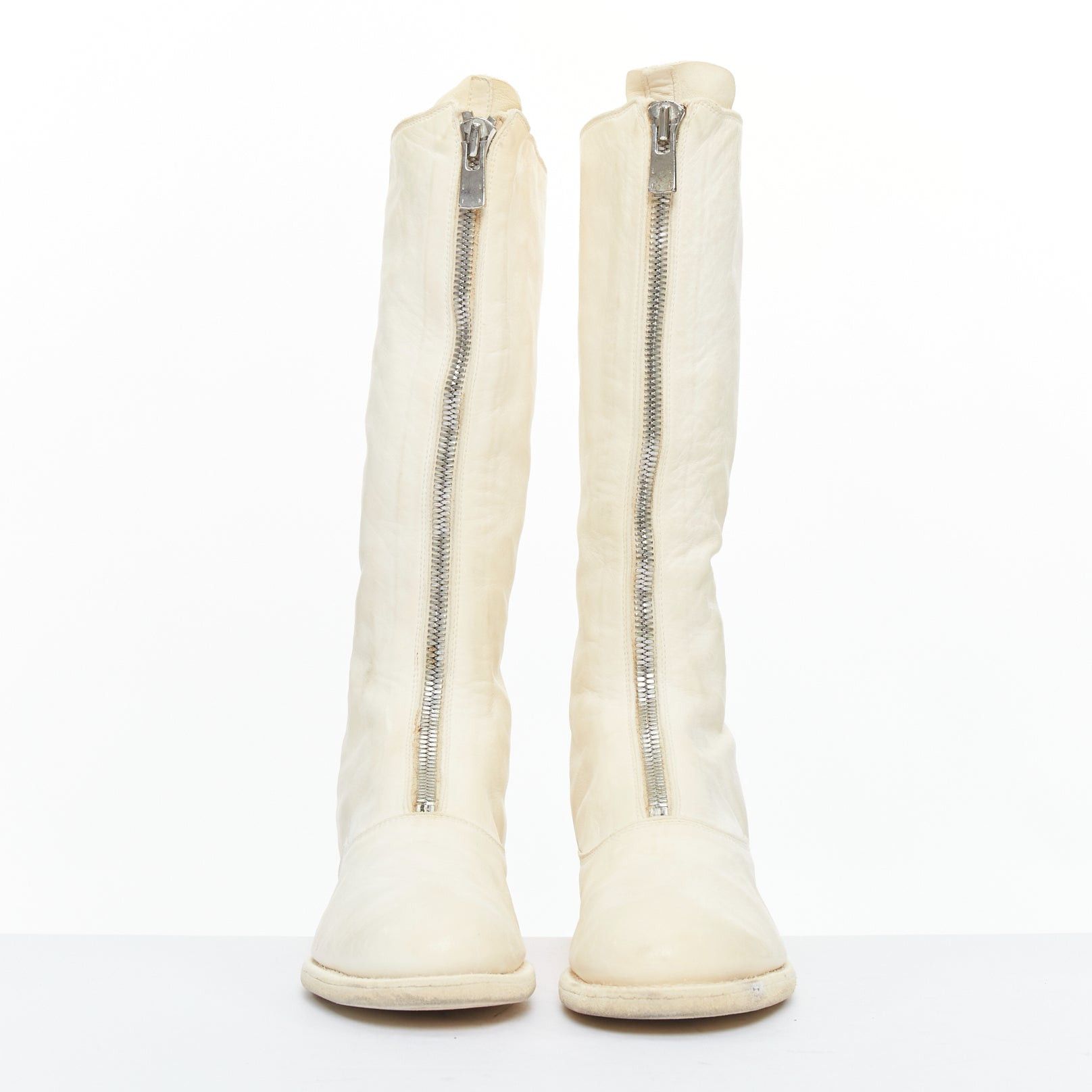 Guidi GUIDI 410 Soft Horse distressed off white leather silver zip front boots EU36 Size US 6 / IT 36 - 3 Thumbnail