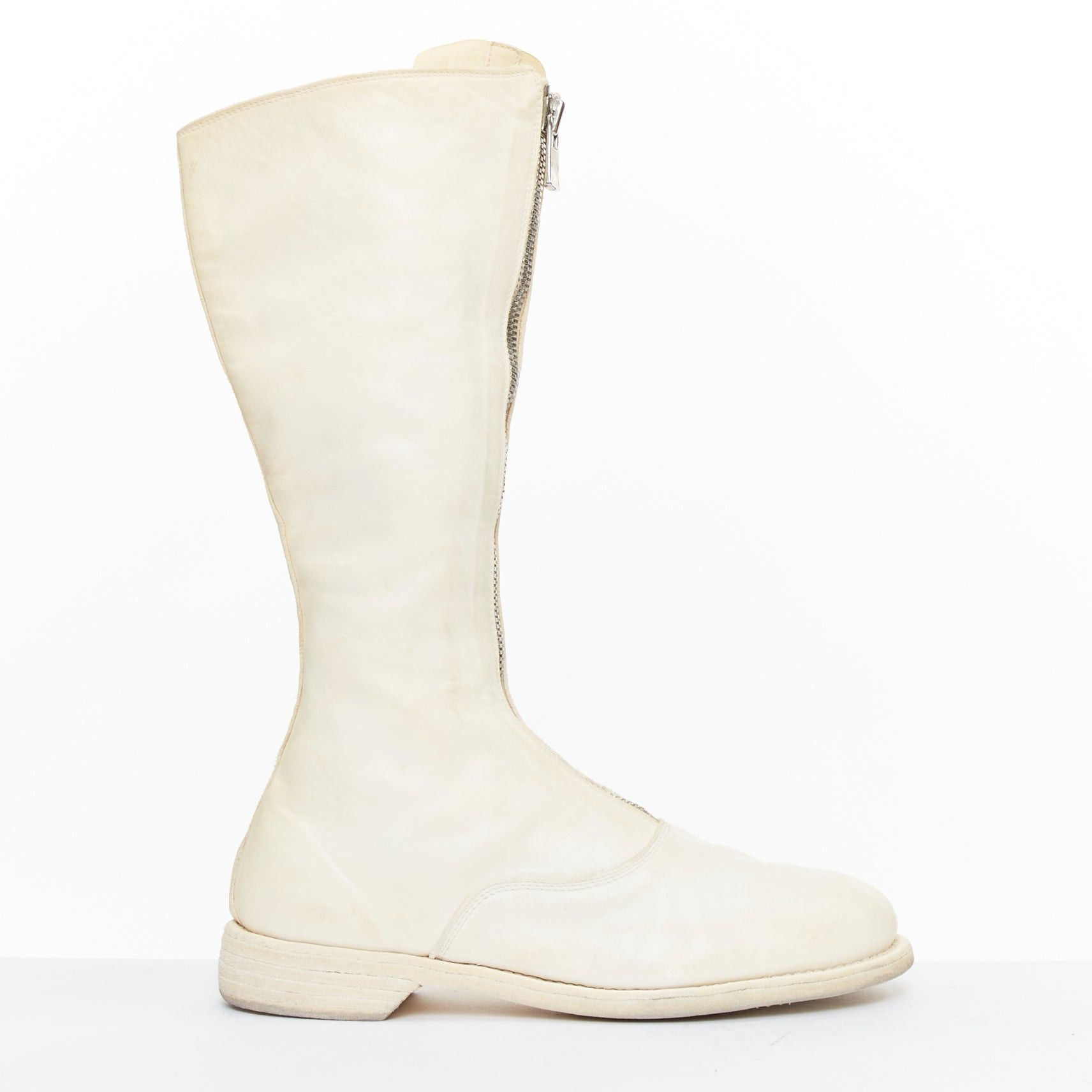 Guidi GUIDI 410 Soft Horse distressed off white leather silver zip front boots EU36 Size US 6 / IT 36 - 2 Thumbnail