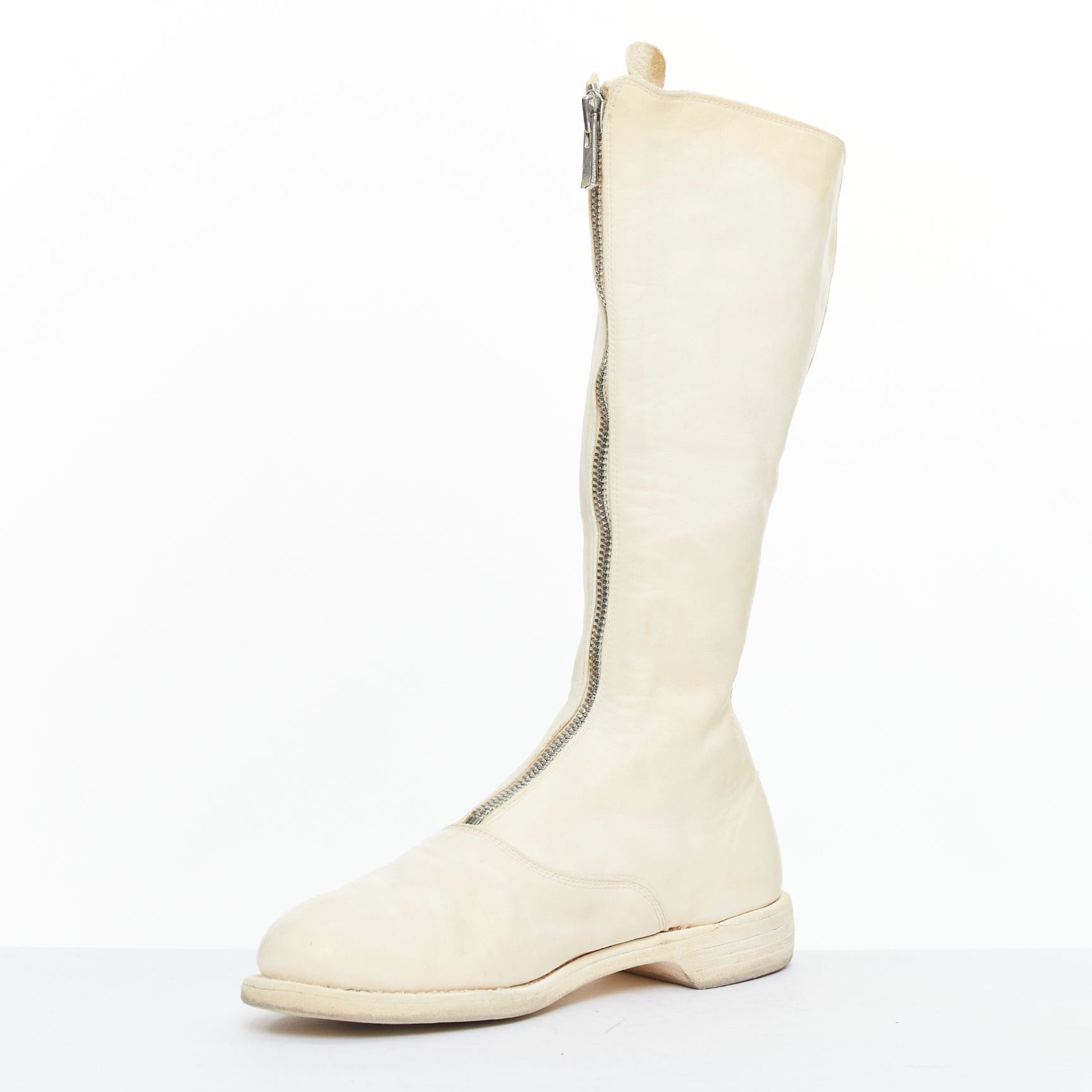 Guidi GUIDI 410 Soft Horse distressed off white leather silver zip front boots EU36 Size US 6 / IT 36 - 4 Thumbnail