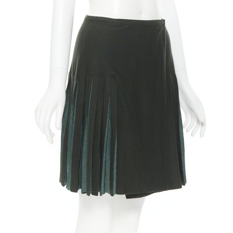 Alaia vintage ALAIA dark green wool blend pleated hem wrap flared skirt FR40 M Size 28" / US 6 / IT 42 - 3 Thumbnail