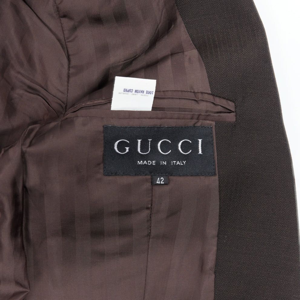Gucci vintage GUCCI TOM FORD 1996 brown wool mohair dart front blazer pant set IT42 M Size 28" / US 6 / IT 42 - 9 Thumbnail