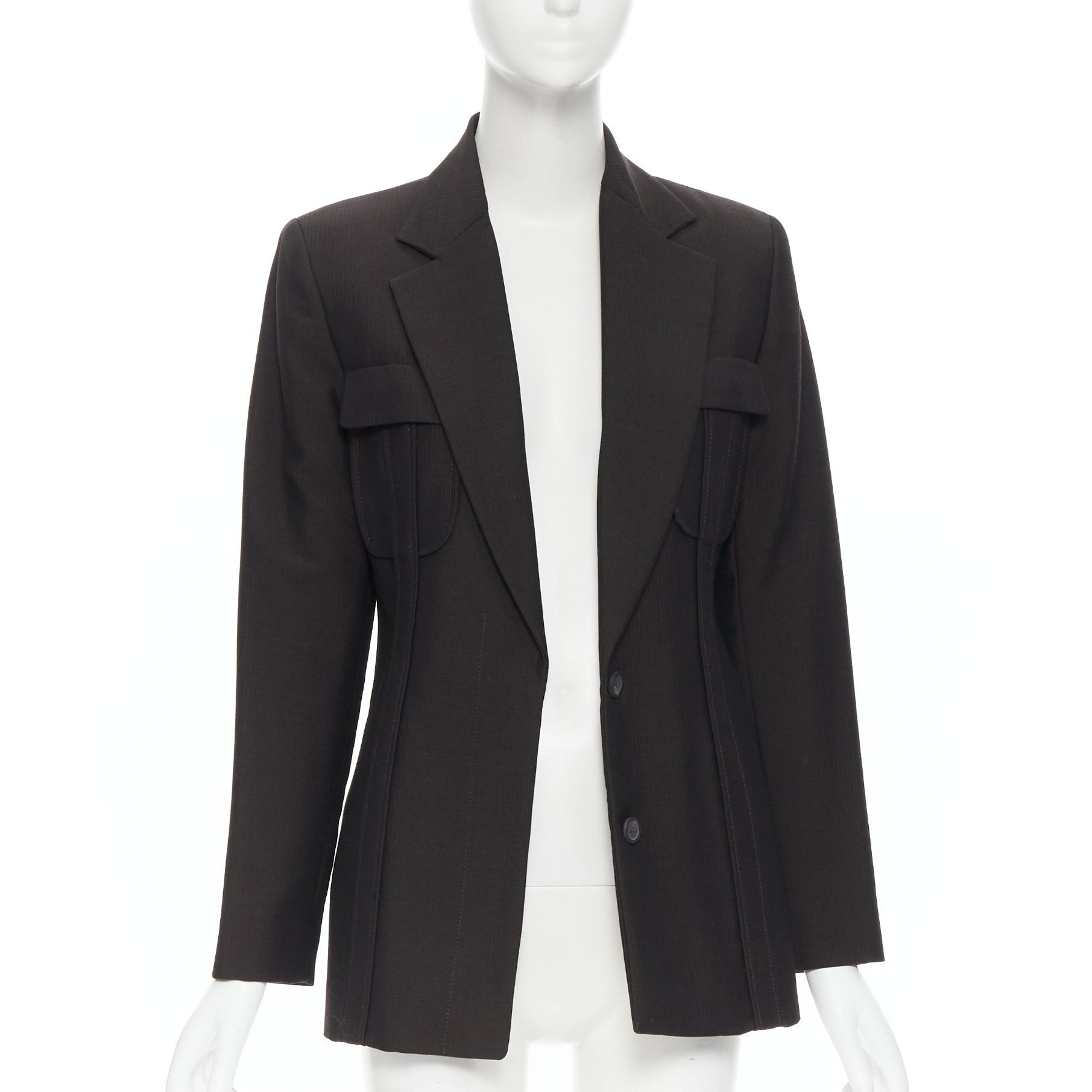 Gucci vintage GUCCI TOM FORD 1996 brown wool mohair dart front blazer pant set IT42 M Size 28" / US 6 / IT 42 - 3 Thumbnail