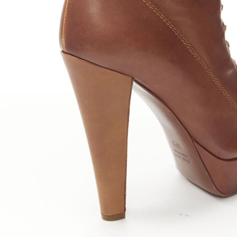 Miu Miu MIU MIU brown leather peep toe platform laced up high heel bootie EU37.5 Size US 7.5 / IT 37.5 - 10 Thumbnail