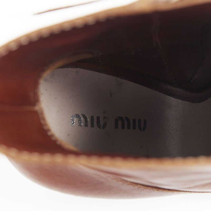 Miu Miu MIU MIU brown leather peep toe platform laced up high heel bootie EU37.5 Size US 7.5 / IT 37.5 - 11 Thumbnail