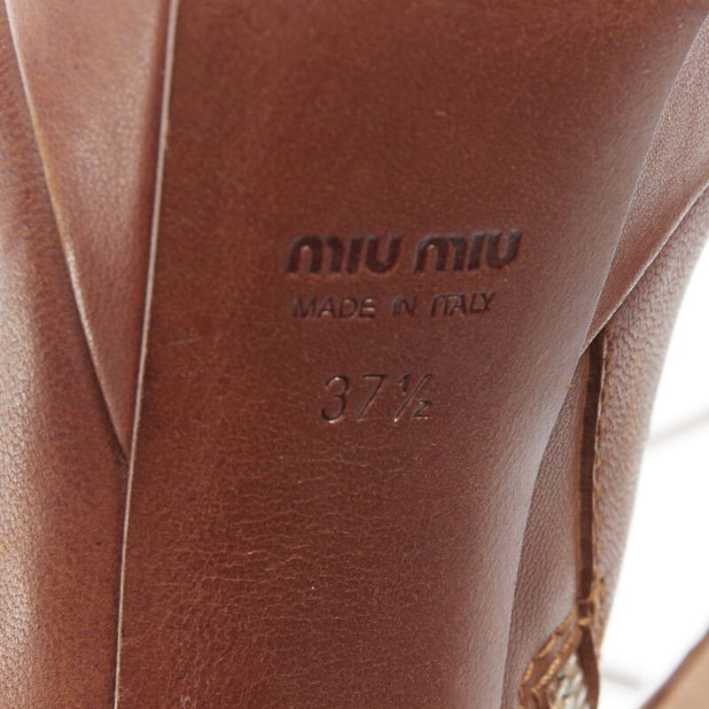 Miu Miu MIU MIU brown leather peep toe platform laced up high heel bootie EU37.5 Size US 7.5 / IT 37.5 - 12 Thumbnail