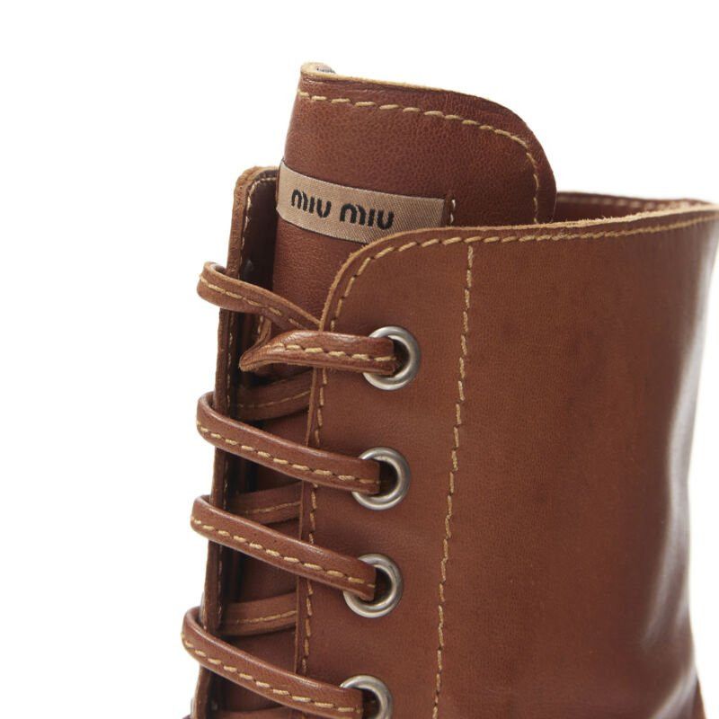 Miu Miu MIU MIU brown leather peep toe platform laced up high heel bootie EU37.5 Size US 7.5 / IT 37.5 - 9 Thumbnail