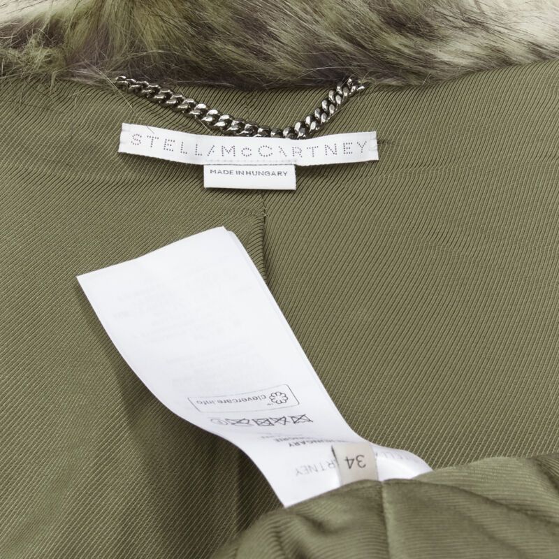 Stella McCartney STELLA MCCARTNEY brown faux fur military green drawstring parka FR34 XS Size XS / US 0-2 / IT 36-38 - 8 Thumbnail