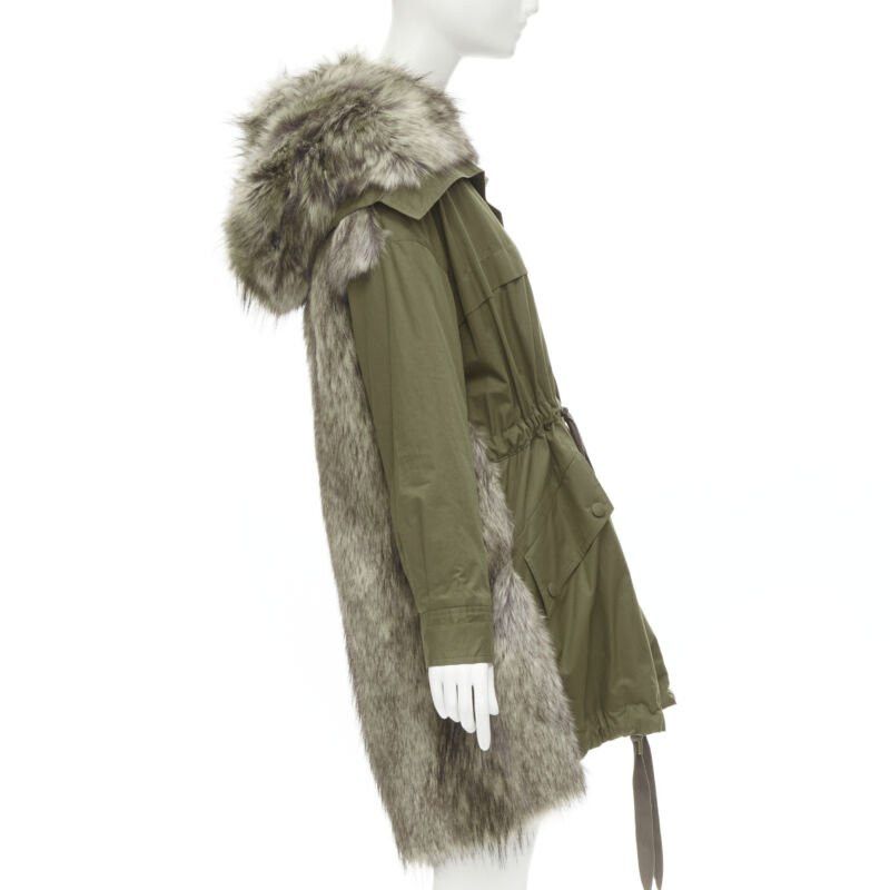 Stella McCartney STELLA MCCARTNEY brown faux fur military green drawstring parka FR34 XS Size XS / US 0-2 / IT 36-38 - 4 Thumbnail