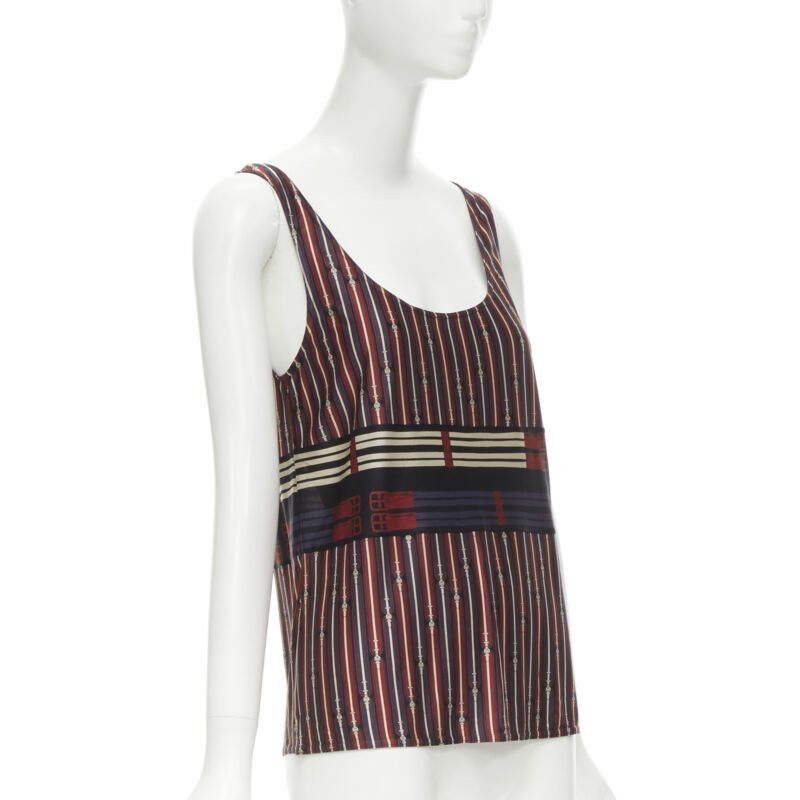 Hermes HERMES Horsebit buckle red white print scoop neck casual tank top FR38 S Size S / US 4 / IT 40 - 3 Thumbnail
