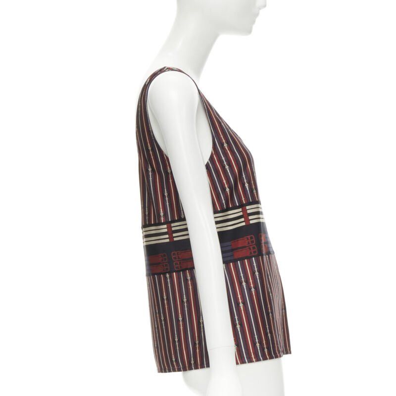 Hermes HERMES Horsebit buckle red white print scoop neck casual tank top FR38 S Size S / US 4 / IT 40 - 4 Thumbnail
