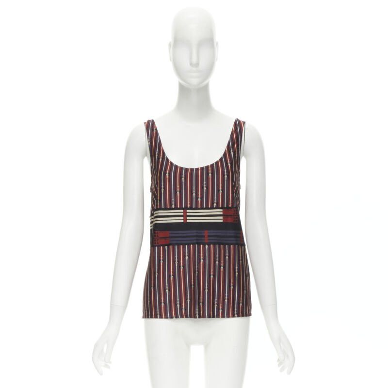 Hermes HERMES Horsebit buckle red white print scoop neck casual tank top FR38 S Size S / US 4 / IT 40 - 8 Thumbnail