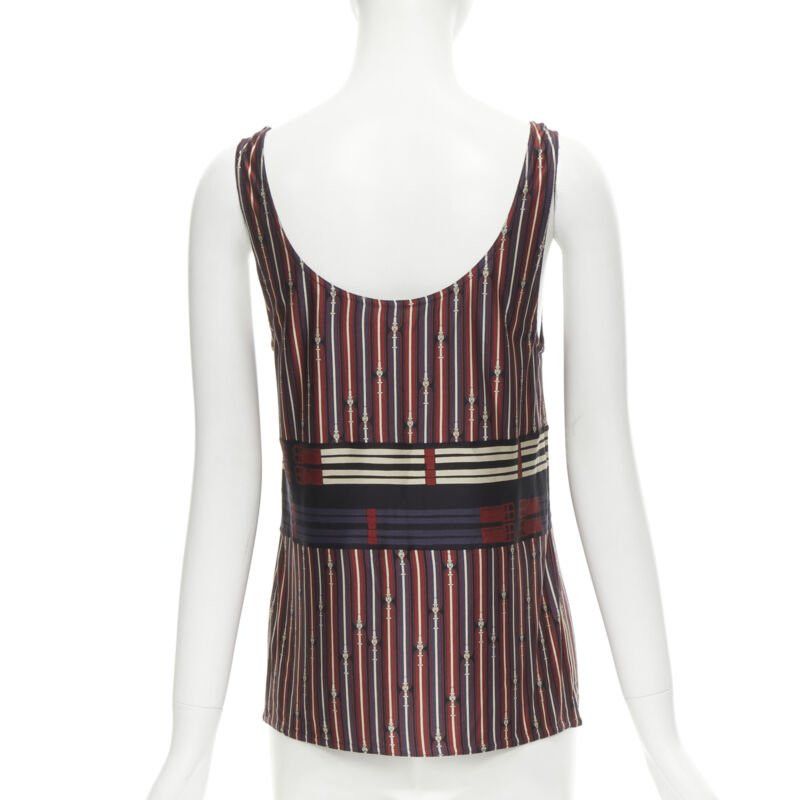 Hermes HERMES Horsebit buckle red white print scoop neck casual tank top FR38 S Size S / US 4 / IT 40 - 5 Thumbnail