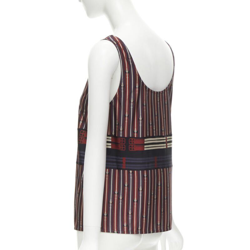 Hermes HERMES Horsebit buckle red white print scoop neck casual tank top FR38 S Size S / US 4 / IT 40 - 6 Thumbnail