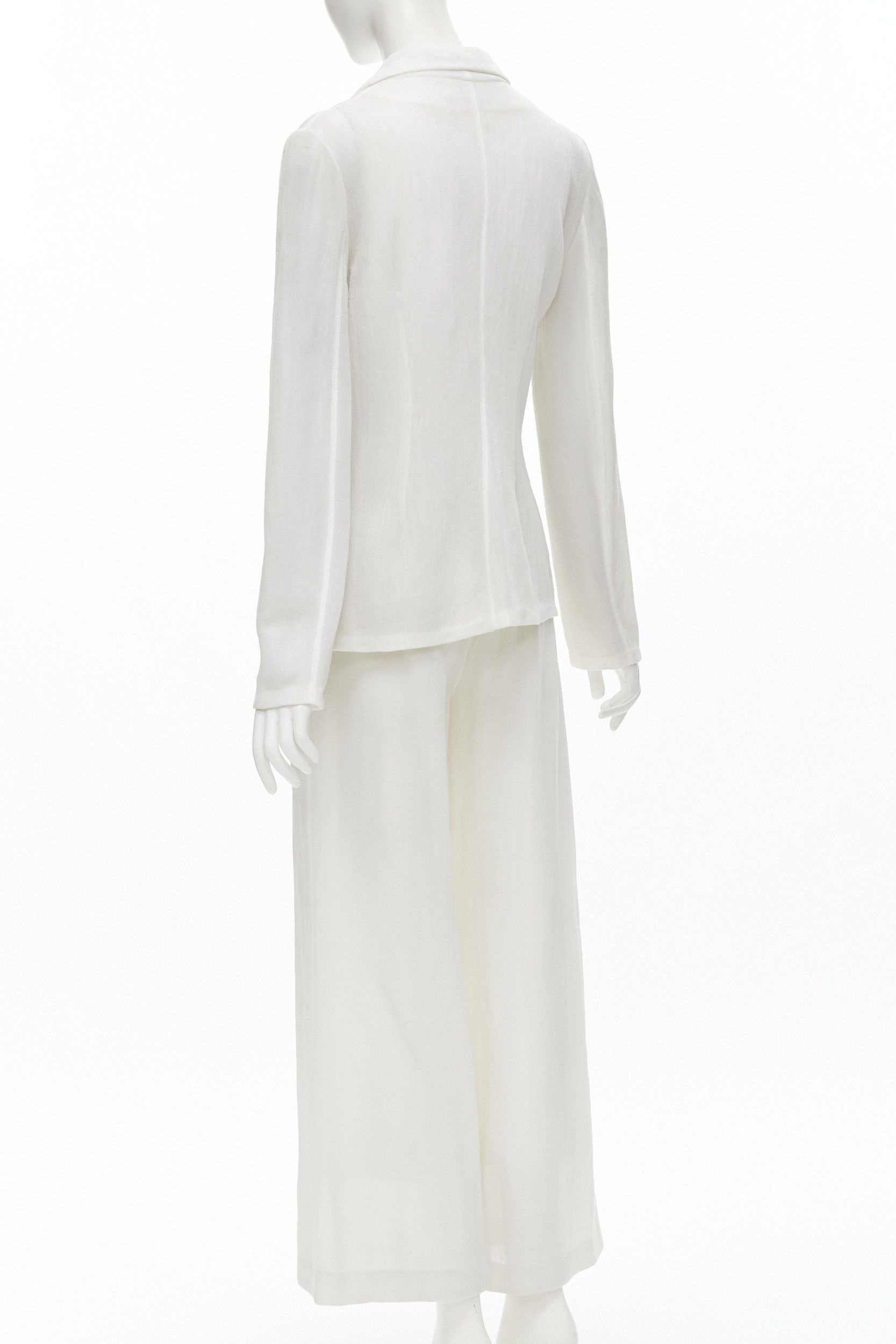 Other MARIOT CHANET white textured logo button fitted blazer wide leg pants IT42 M Size 28" / US 6 / IT 42 - 6 Thumbnail